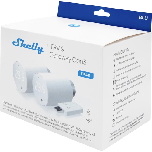 Shelly BLU TRV Heizkörperthermostat 2-er Pack Gateway, Heizkörperthermostat Bluetooth Low Energy, Wi-Fi Shelly BLU TRV Heizkörperthermostat 2-er Pack Gateway, Heizkörperthermostat Bluetooth Low Energy, Wi-Fi