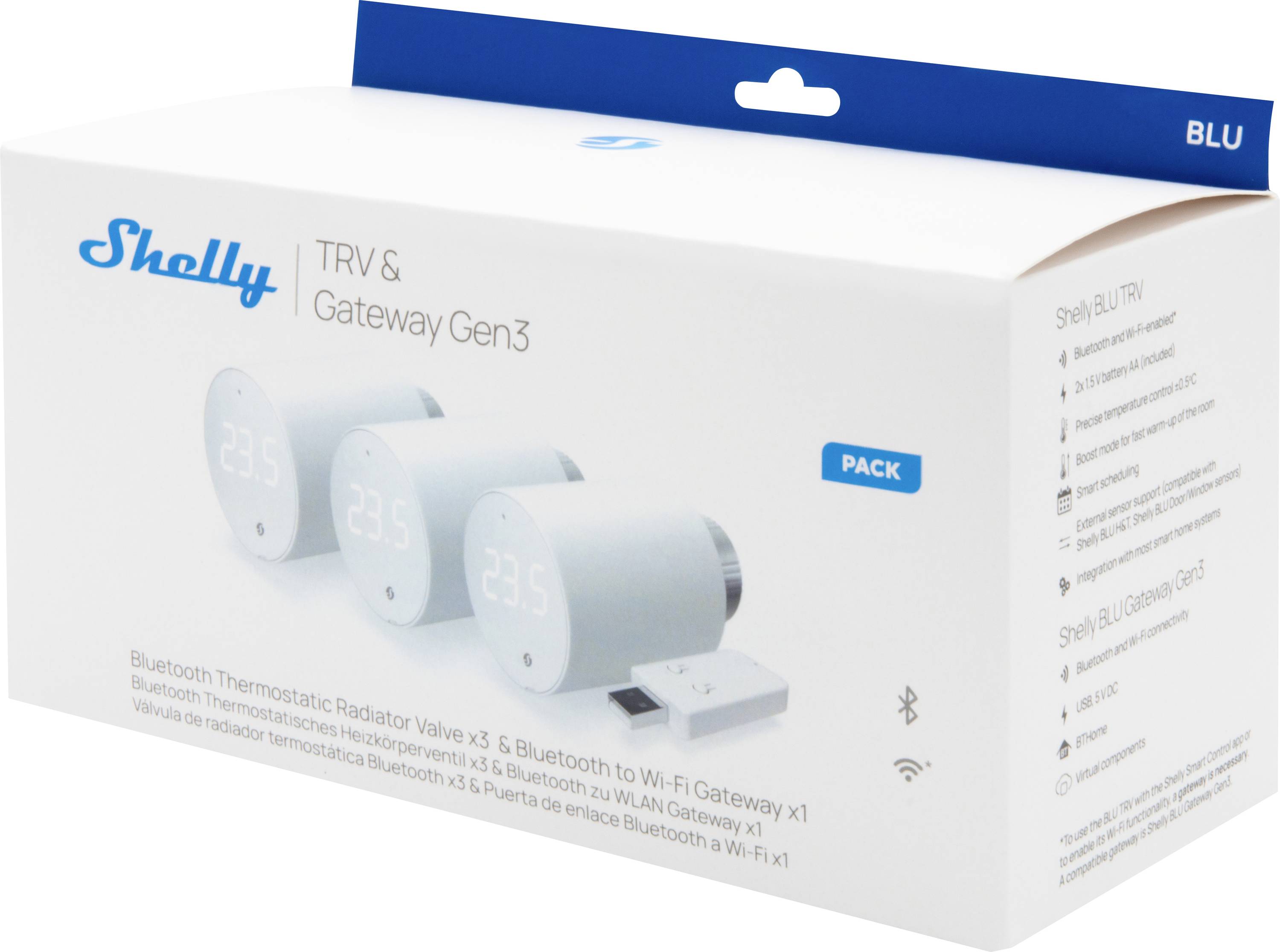 Shelly BLU TRV Heizkörperthermostat 3-er Pack Gateway, Heizkörperthermostat Bluetooth Low En
