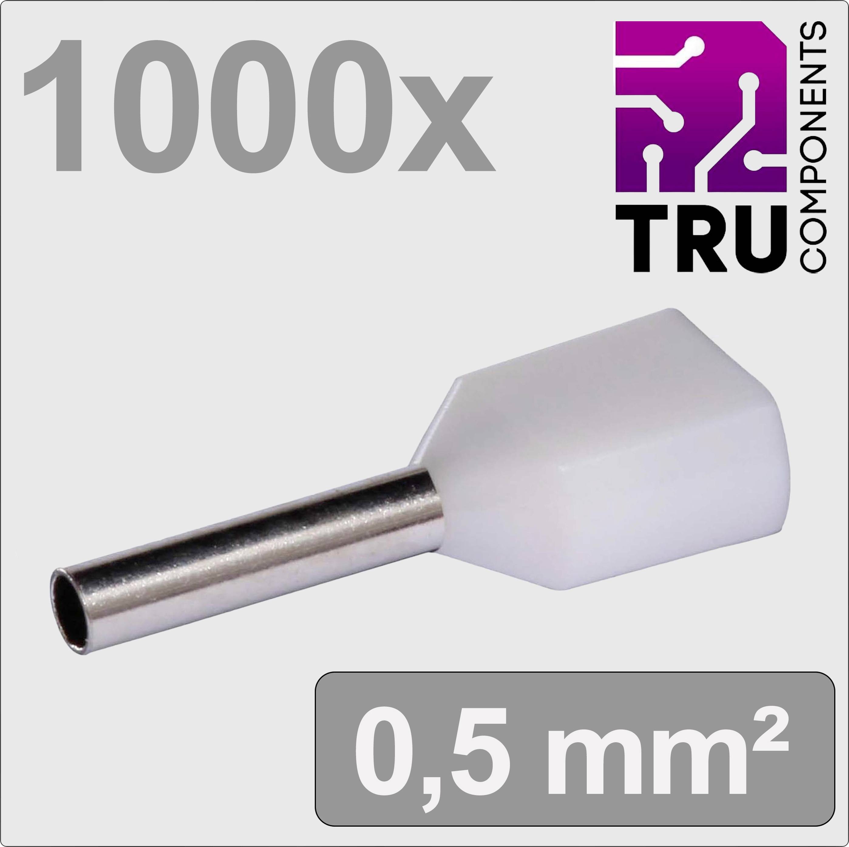 1000 Aderendhülsen, Querschnitt 0,5 mm², abgebildet mit TRU Components Logo oben rechts.