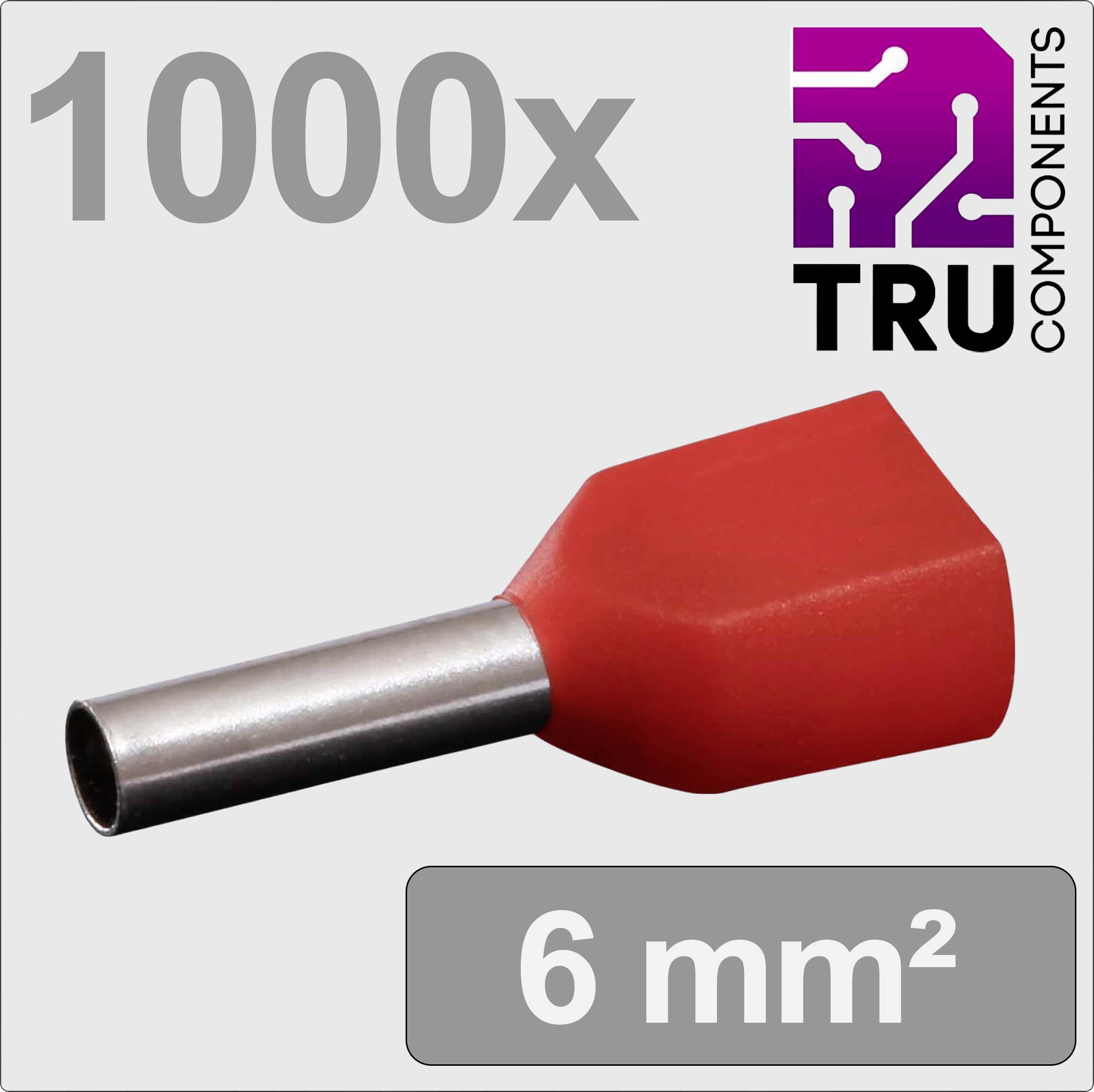 Abgebildet ist ein rotes Aderendhülsen-Set von TRU COMPONENTS mit 1000 Stück und einer Querschnittgröße von 6 mm².