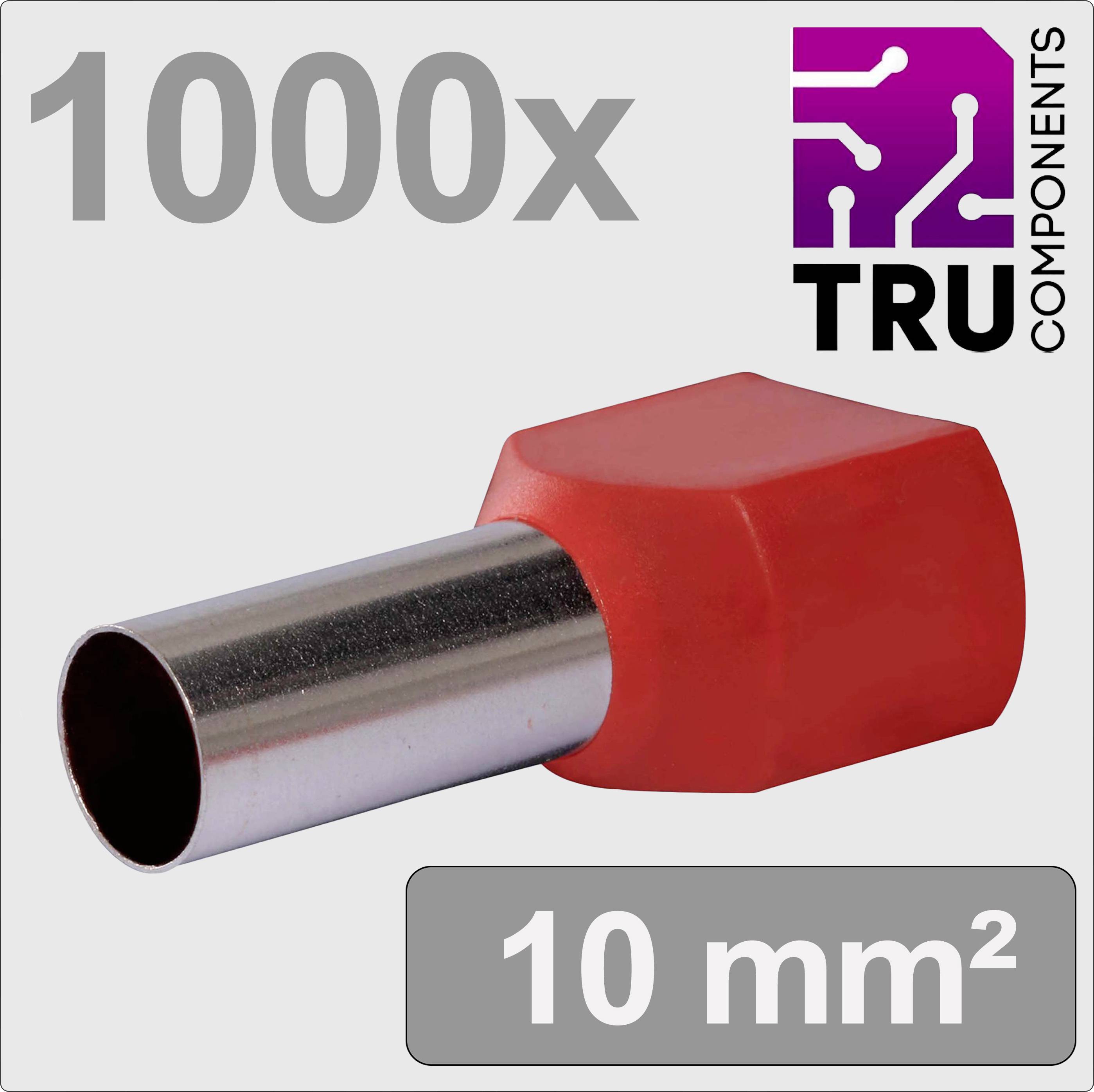 Rote Aderendhülse 10 mm², mit 1000 Stück; Produkt der Marke 'TRU COMPONENTS' mit Logo, zeigt ein Metallteil mit roter Kunststoffhülle.