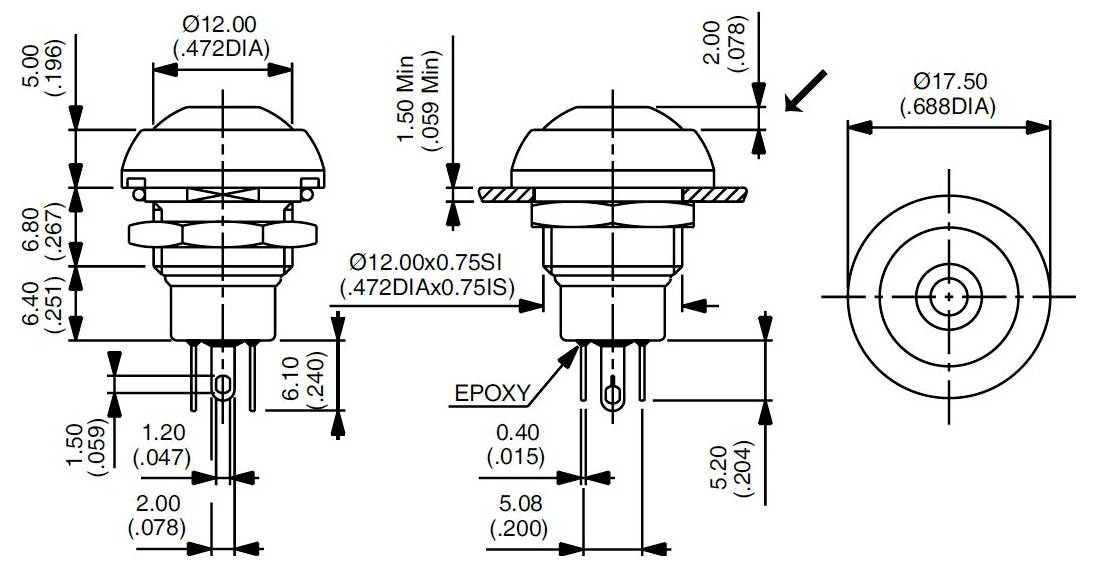 APEM IPR3SAD2L0S IP Series Drucktaster 28 V/DC 5A 1 x Ein/(Aus) tastend Rot (Ø x H) 12mm x 20mm IP69K 1St.