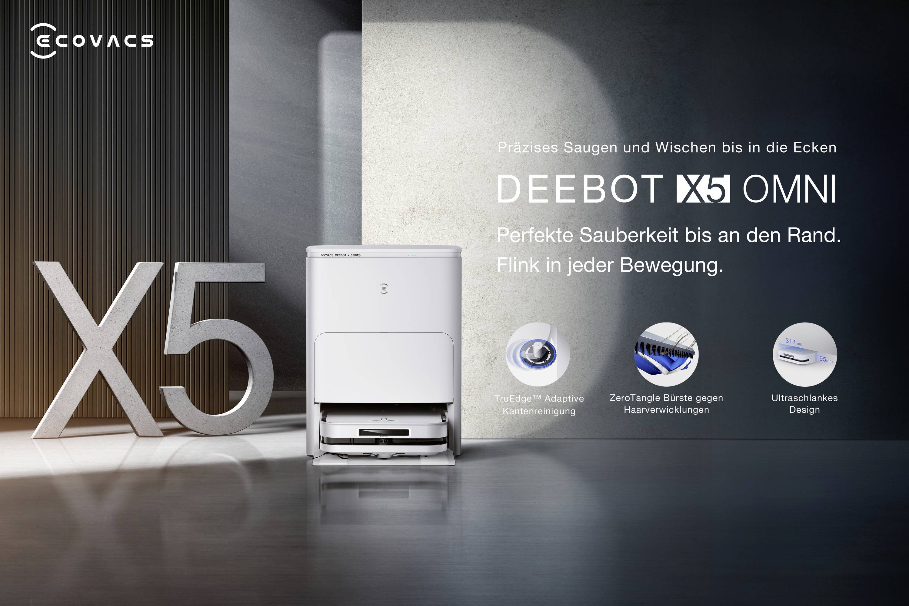 ECOVACS DEEBOT X5 OMNI Saug-und Wischroboter Weiß