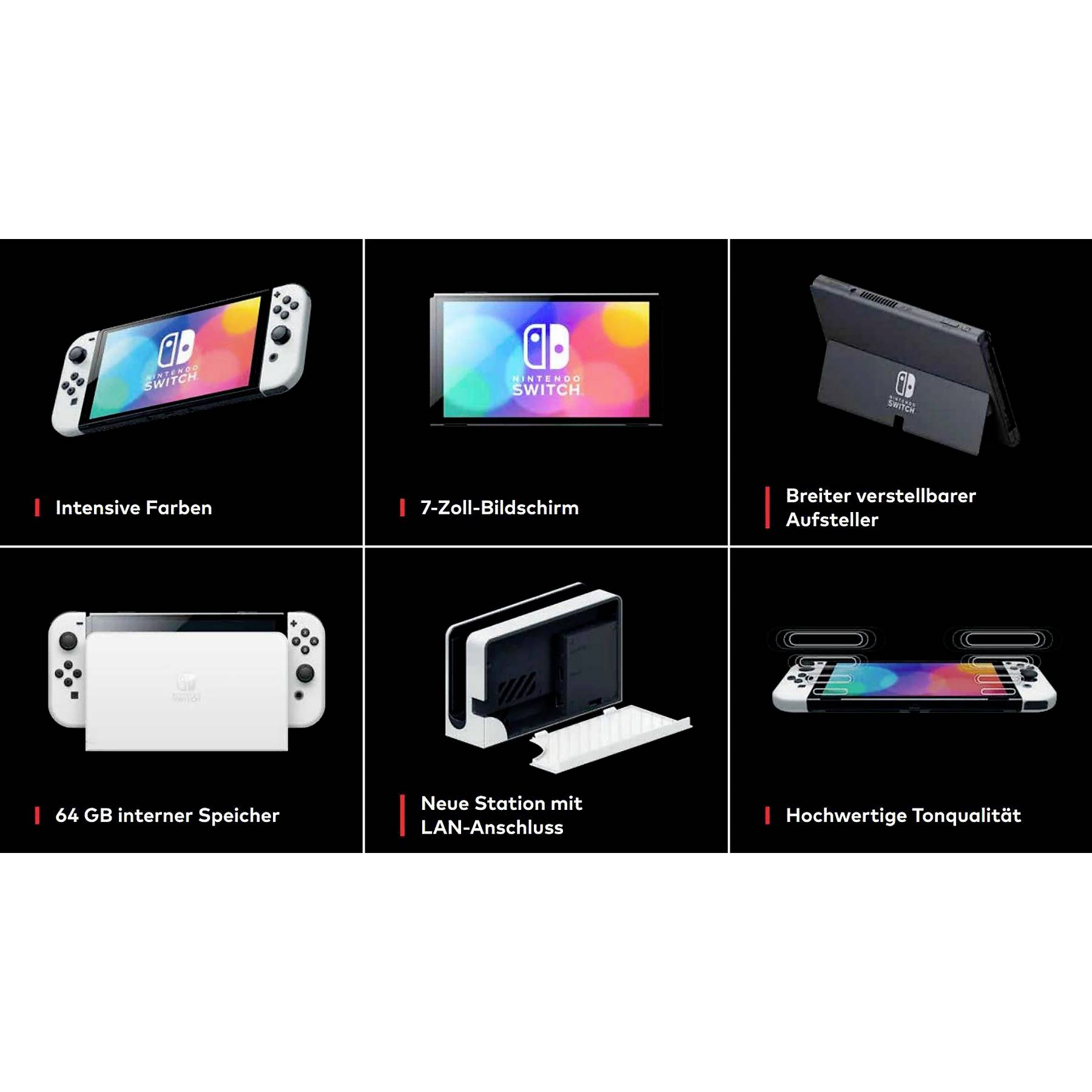 Nintendo Switch OLED Konsole 64GB Grau, Weiß inkl. Super Mario Bros. Wonder, inkl. 12 Monate Switch Online