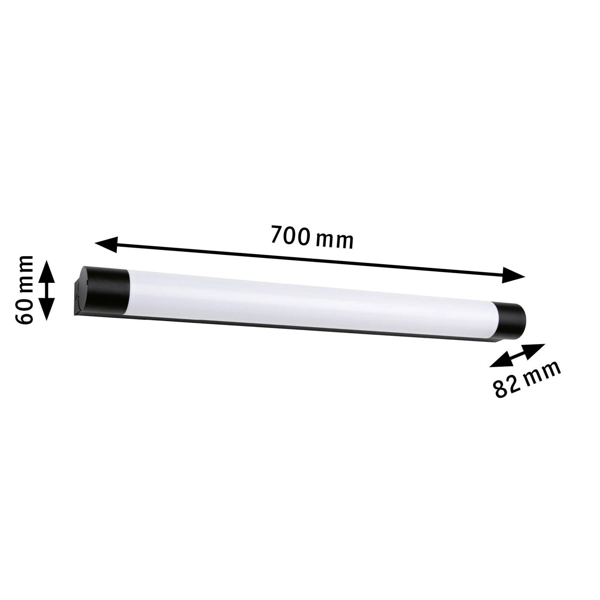 Leuchtstab mit einer Länge von 700 mm, einer Breite von 60 mm und einer Tiefe von 82 mm, in schwarzer und weißer Farbgebung.