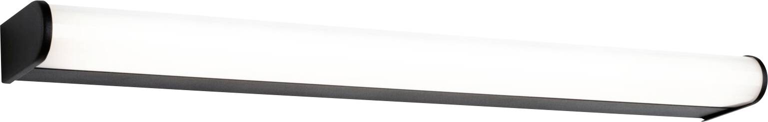 Langes, rechteckiges LED-Deckenlicht in schwarzem Rahmen, leuchtet hell. Ideal zur Ausleuchtung von großen Flächen oder Räumen.