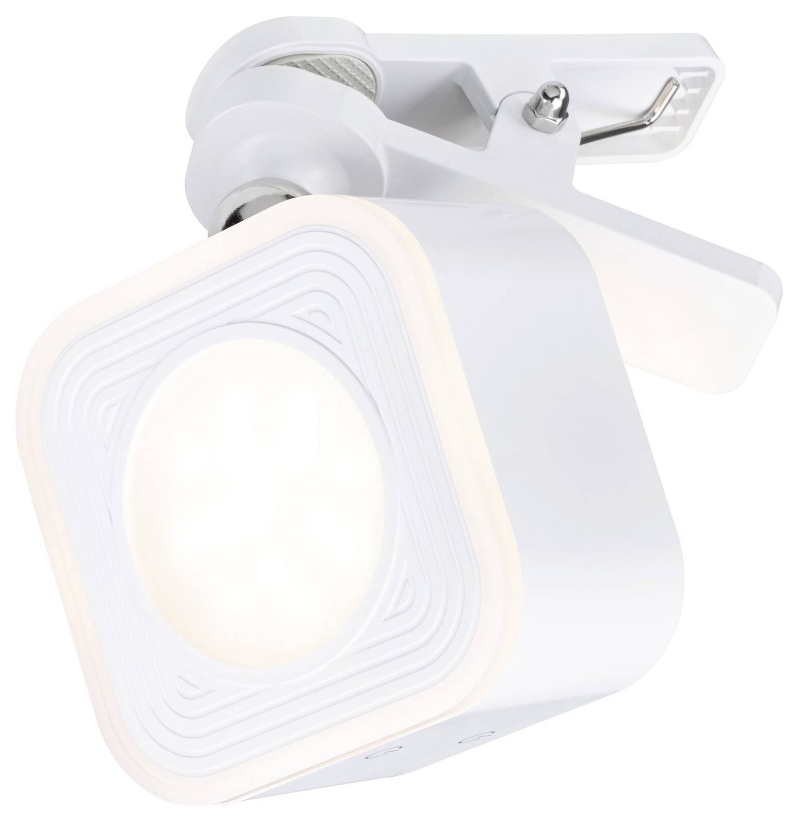 Ein quadratischer, weißer LED-Strahler mit gerundeten Kanten, geeignet zur Deckenmontage.