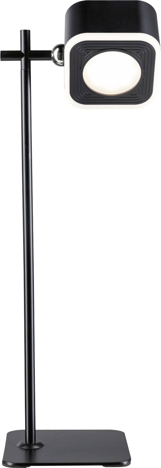 Stehleuchte mit schwarzem, quadratischem Lampenschirm und runder Öffnung auf Metallständer, modern und industrieller Stil.