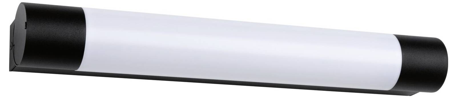 Eine zylindrische LED-Lampe mit schwarzem Gehäuse und weißem Leuchtkörper, geeignet zur Wand- oder Deckenmontage.