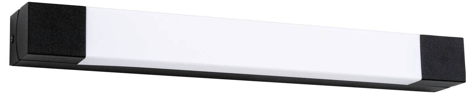 Eine moderne Wandleuchte mit schmalem, rechteckigem Design, weißer Mitte und schwarzen Enden.
