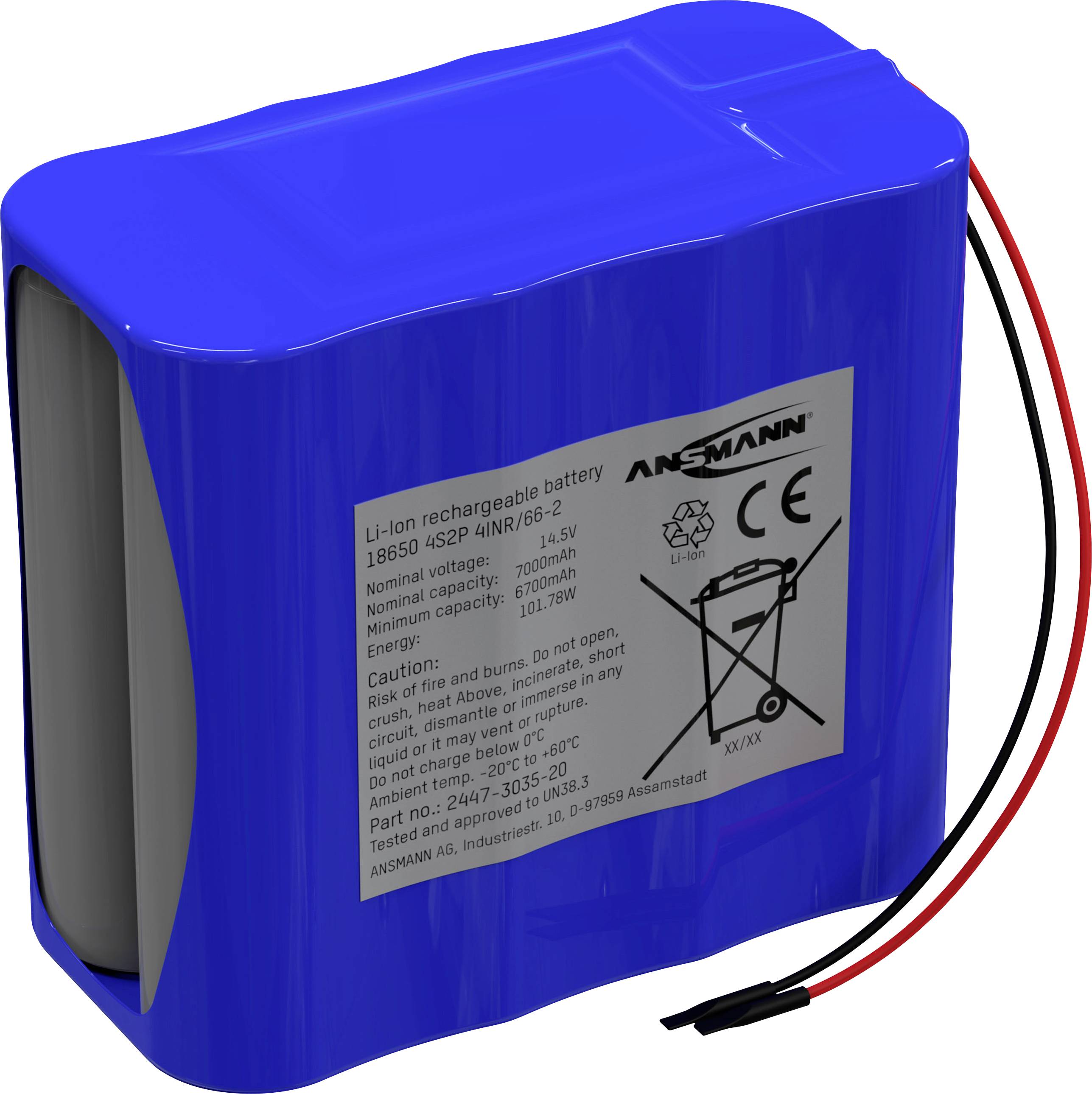 Ansmann 4S2P Akkupack 8x 18650 Kabel Li-Ion 14.4V 7000 mAh