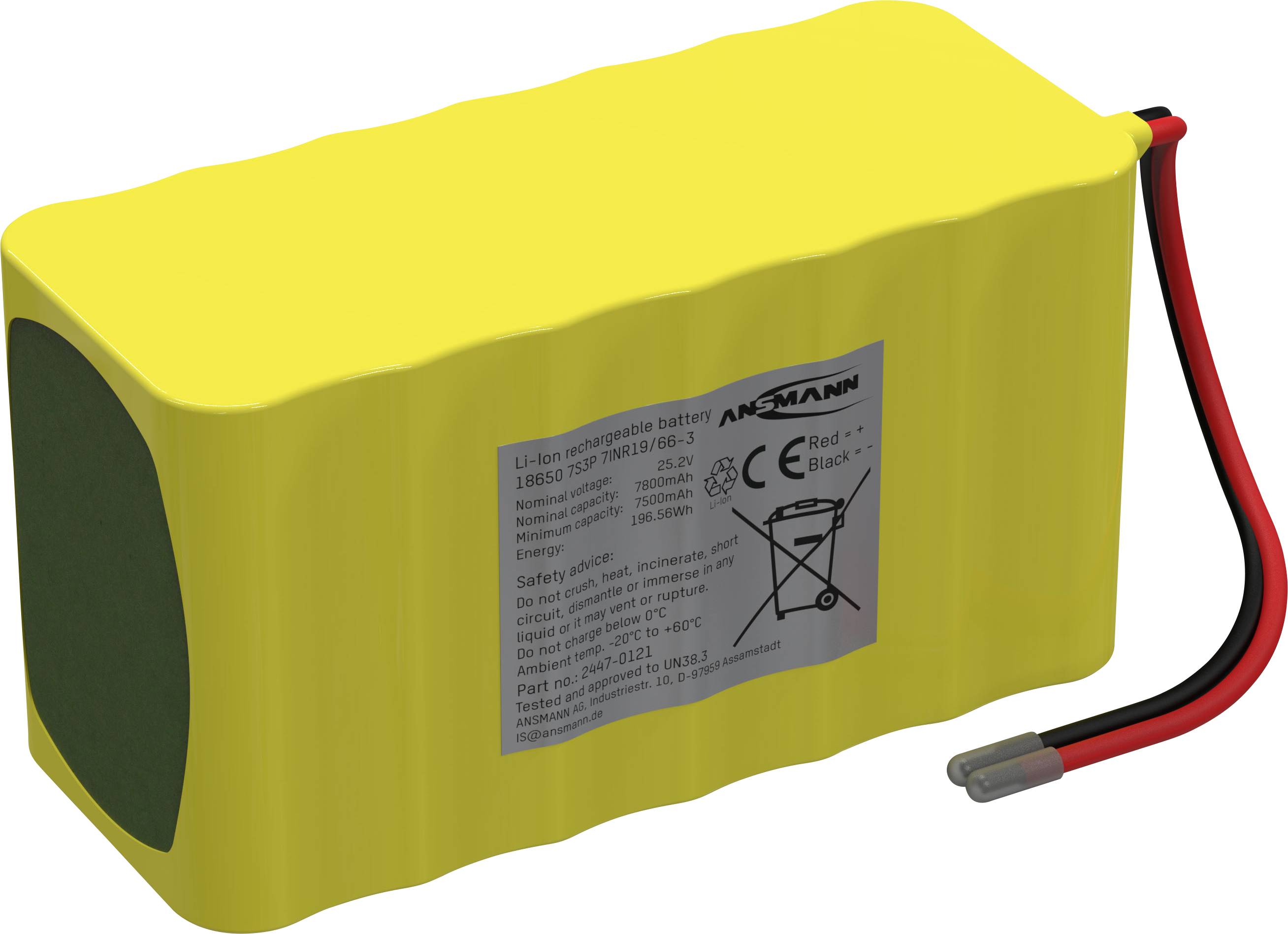 Ansmann 7S3P Akkupack 21x 18650 Kabel Li-Ion 25.2V 7800 mAh