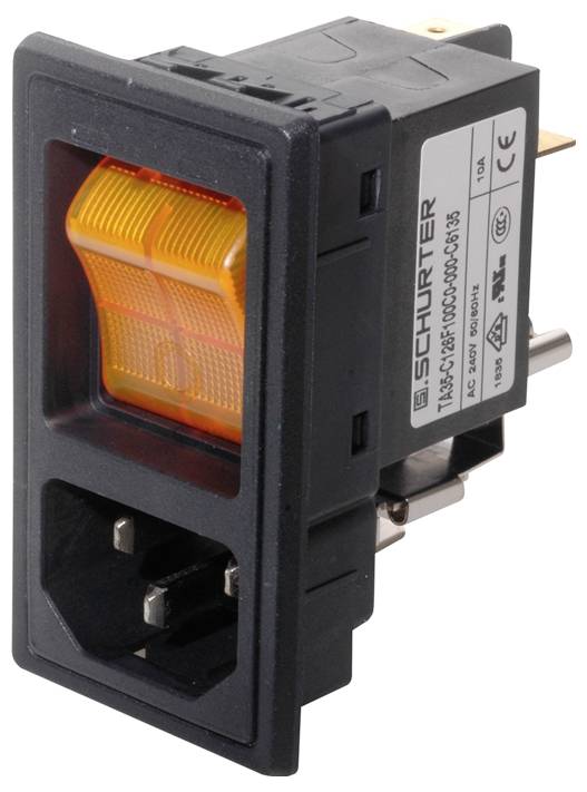 Schurter 3-107-924 Kaltgeräte-Steckverbinder Stecker, gerade Gesamtpolzahl: 3 10mA Schwarz 1St.