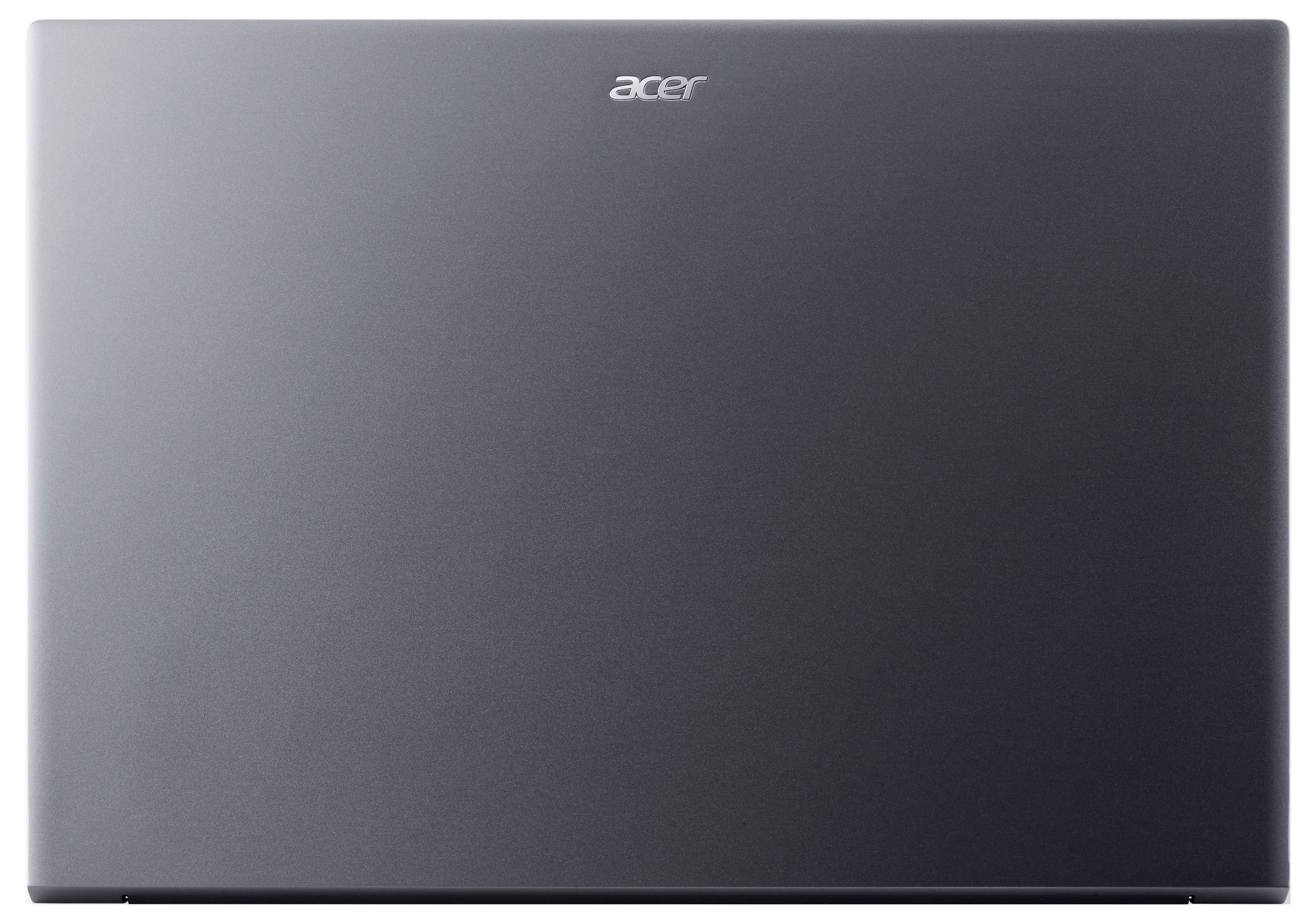 Ein geschlossenes Acer Laptop in silberner Farbe, von oben gesehen, ohne sichtbare Details oder Anschlüsse.