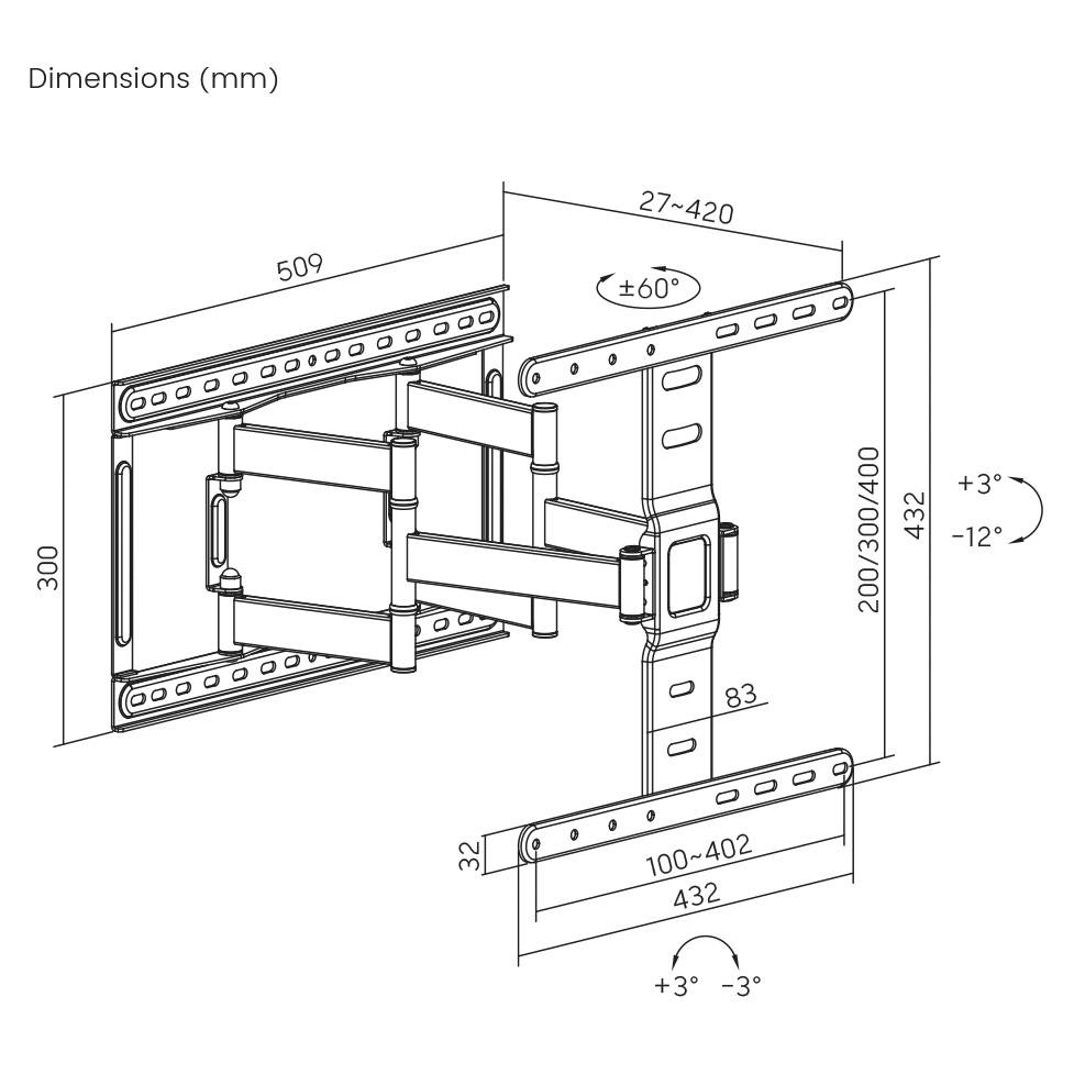 SpeaKa Professional SP-TVM-1100 TV-Wandhalterung 94,0cm (37") - 190,5cm (75") Ausziehbar, Neigbar+Schwenkbar