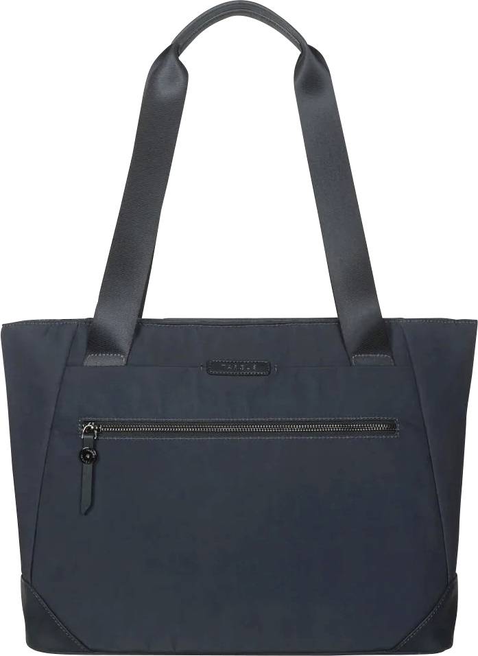 Schwarze Tote-Tasche mit Reißverschluss vorne und robusten Griffen, geeignet für den täglichen Gebrauch oder Geschäftsreisen.