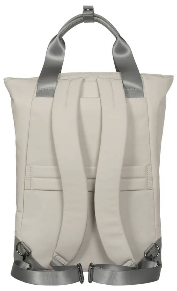 Grauer Rucksack mit verstellbaren Trägern und Schnallen, geeignet für den täglichen Gebrauch und ideal für Reisen oder Schule.