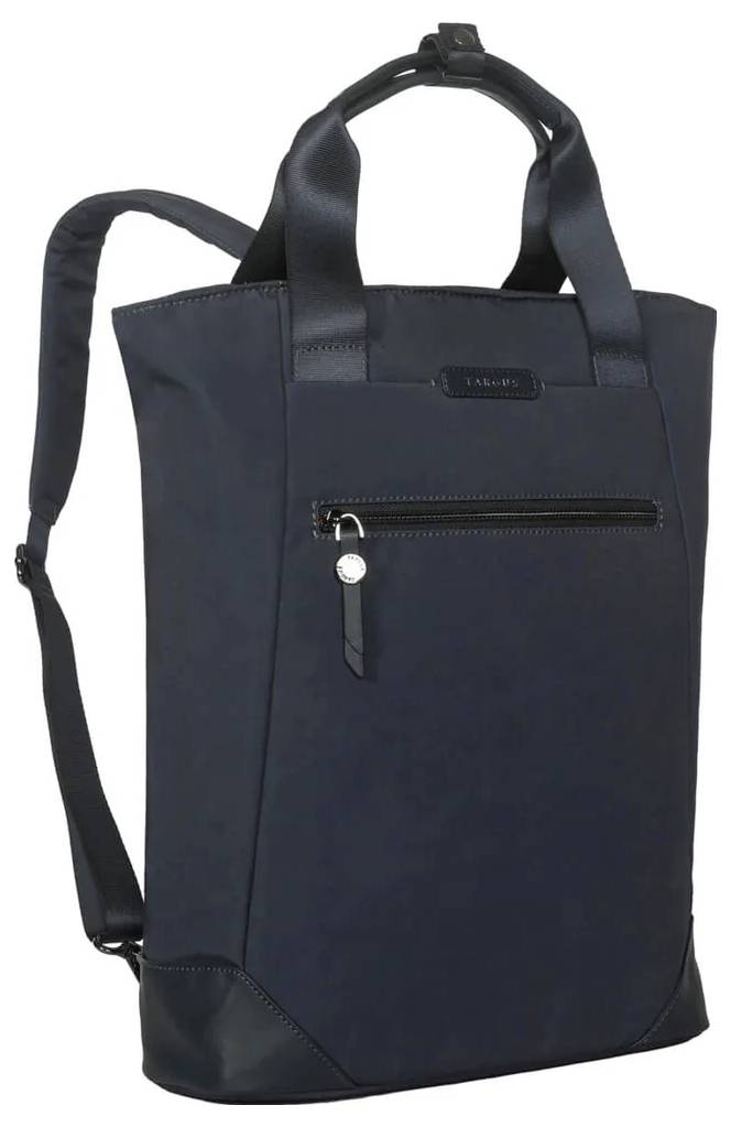 Ein schwarzer Rucksack mit zwei Tragegriffen und einer Fronttasche. Die Tasche hat einen silbernen Reißverschluss für zusätzlichen Stauraum.