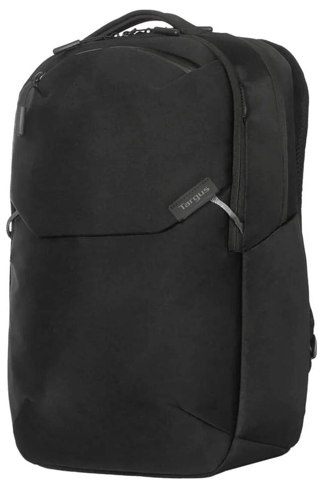 Schwarzer Laptop-Rucksack mit Reißverschlüssen, ergonomischem Griff und einem Fach auf der Vorderseite, geeignet für den täglichen Gebrauch.