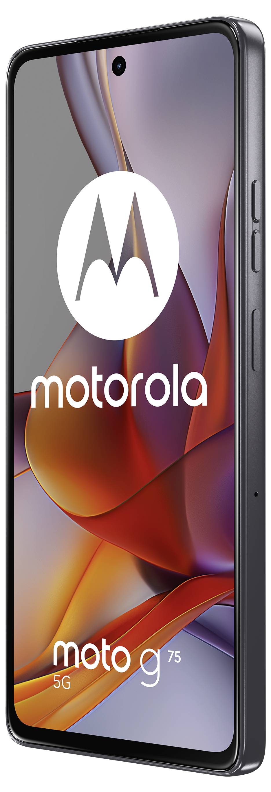 Smartphone mit Displayansicht, zeigt 'motorola moto g 5G'. Gerät ist schwarz, mit seitlichen Tasten.