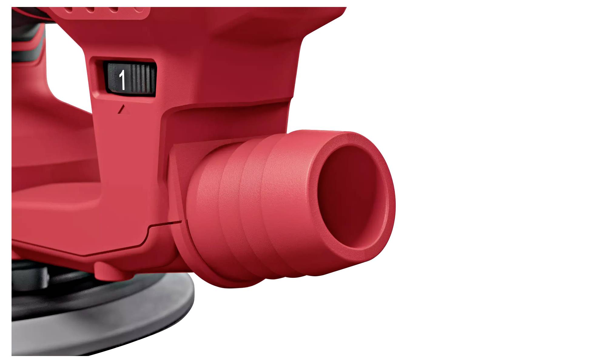 Nahaufnahme eines roten Akkuwerkzeugs mit einem schwarzen Schalter auf der Seite, das den Einschaltstatus zeigt.