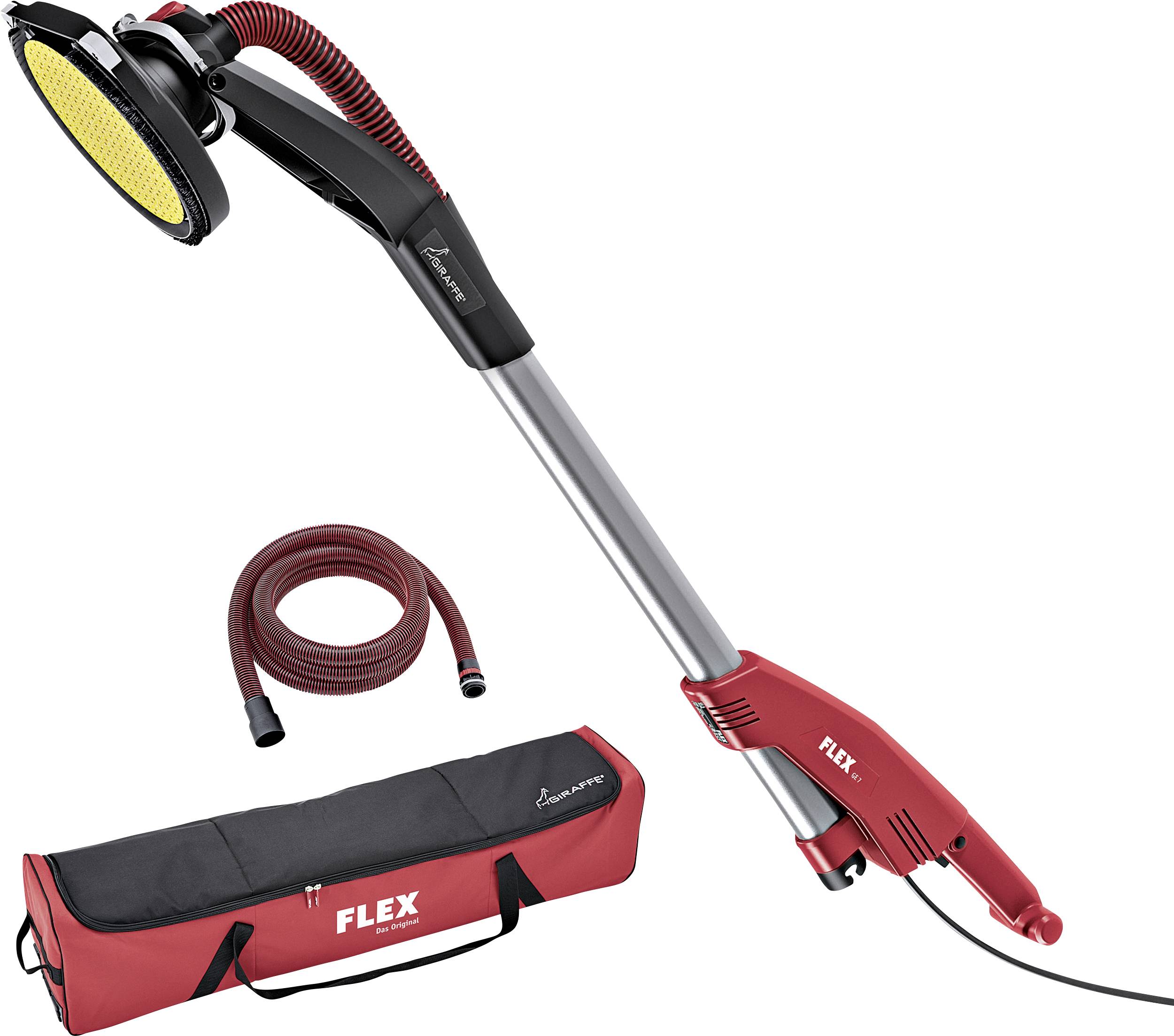 'FLEX' Trockenbauschleifer mit langem Griff, rotem Schlauch und Tragetasche. Ideal zum Schleifen von Wänden und Decken.