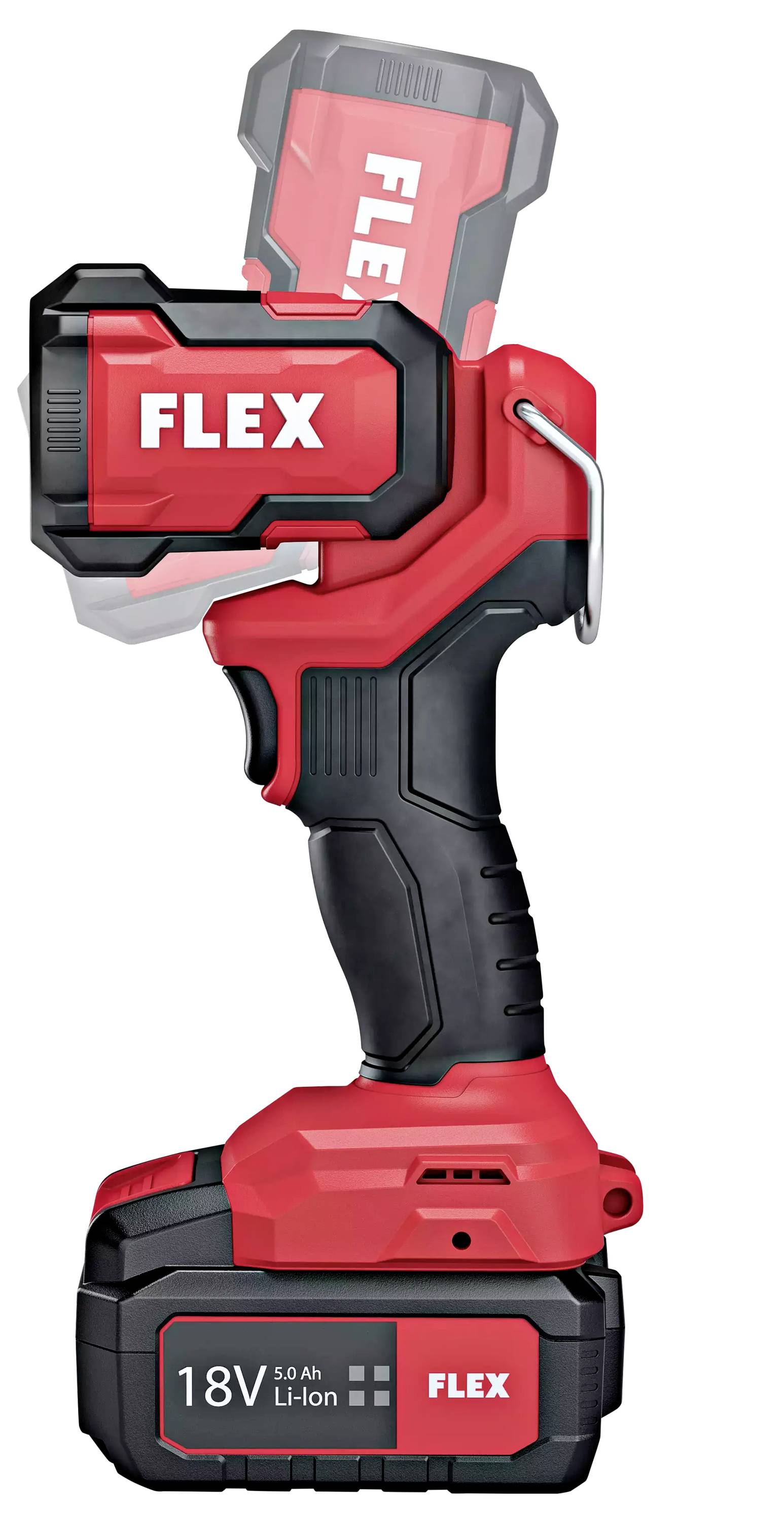 Akkuschrauber von Flex, rot-schwarz, mit 18V Li-Ion Akku.