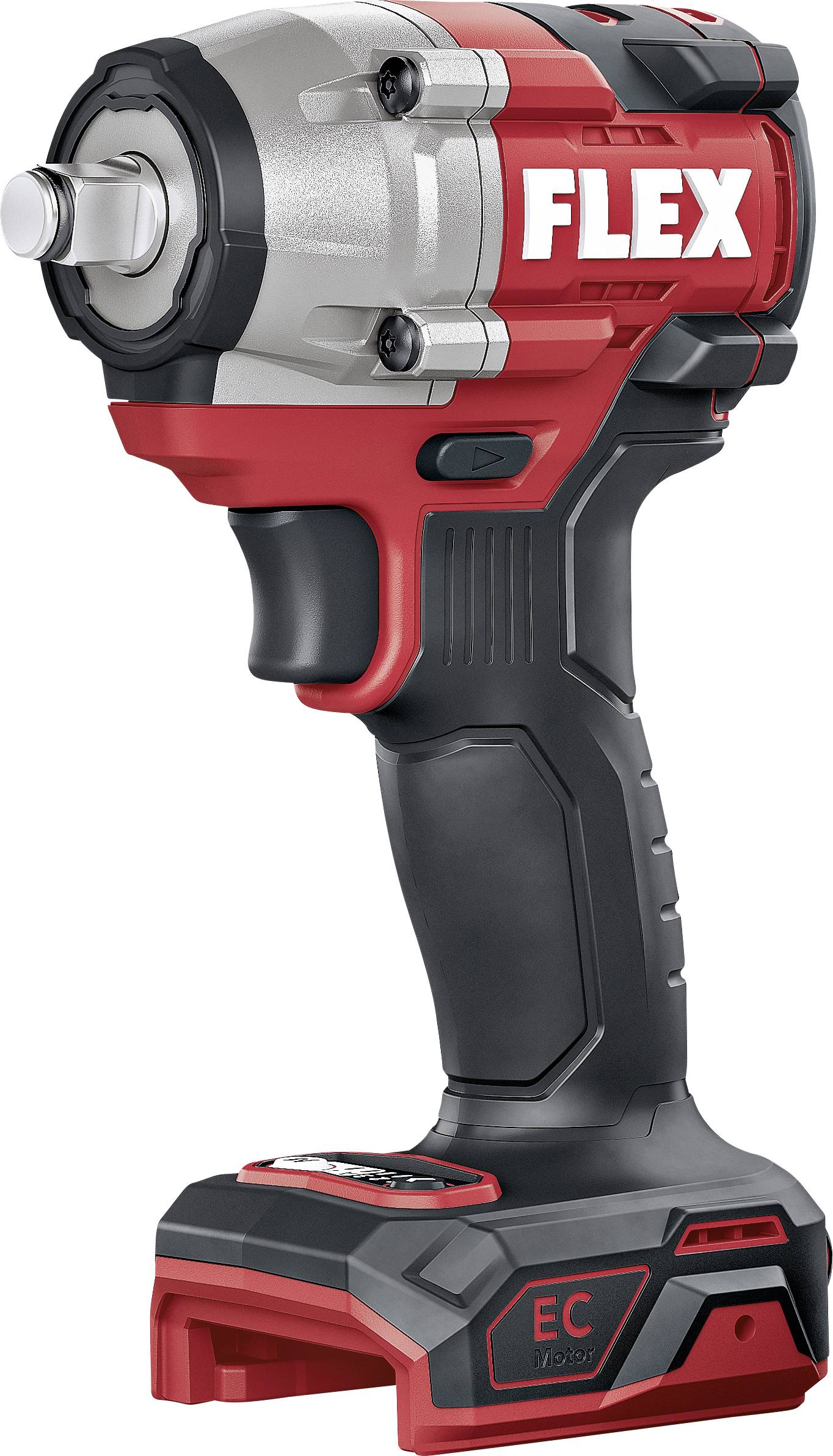 Akkuschlagschrauber mit rot-schwarzem Gehäuse, gebrandet mit 'FLEX', robustes Design, ergonomischer Griff für einfache Handhabung.