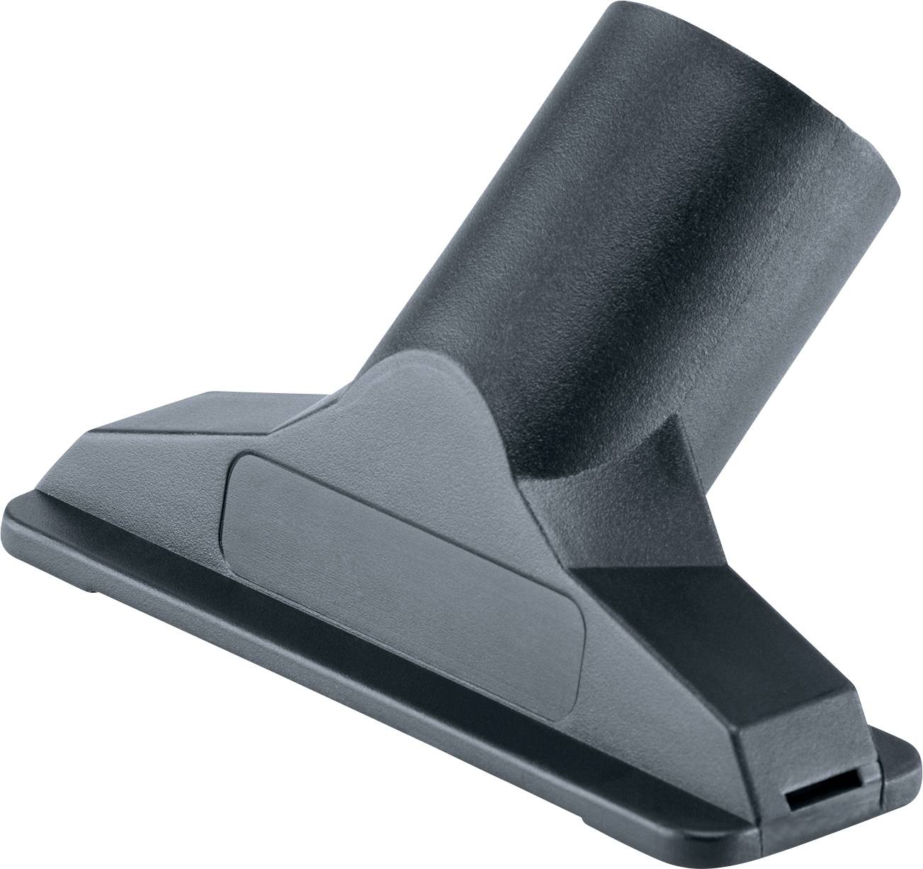 Ein schwarzer Staubsaugeraufsatz in einer leicht schrägen Draufsicht. Der Aufsatz hat eine breite, flache Düse.