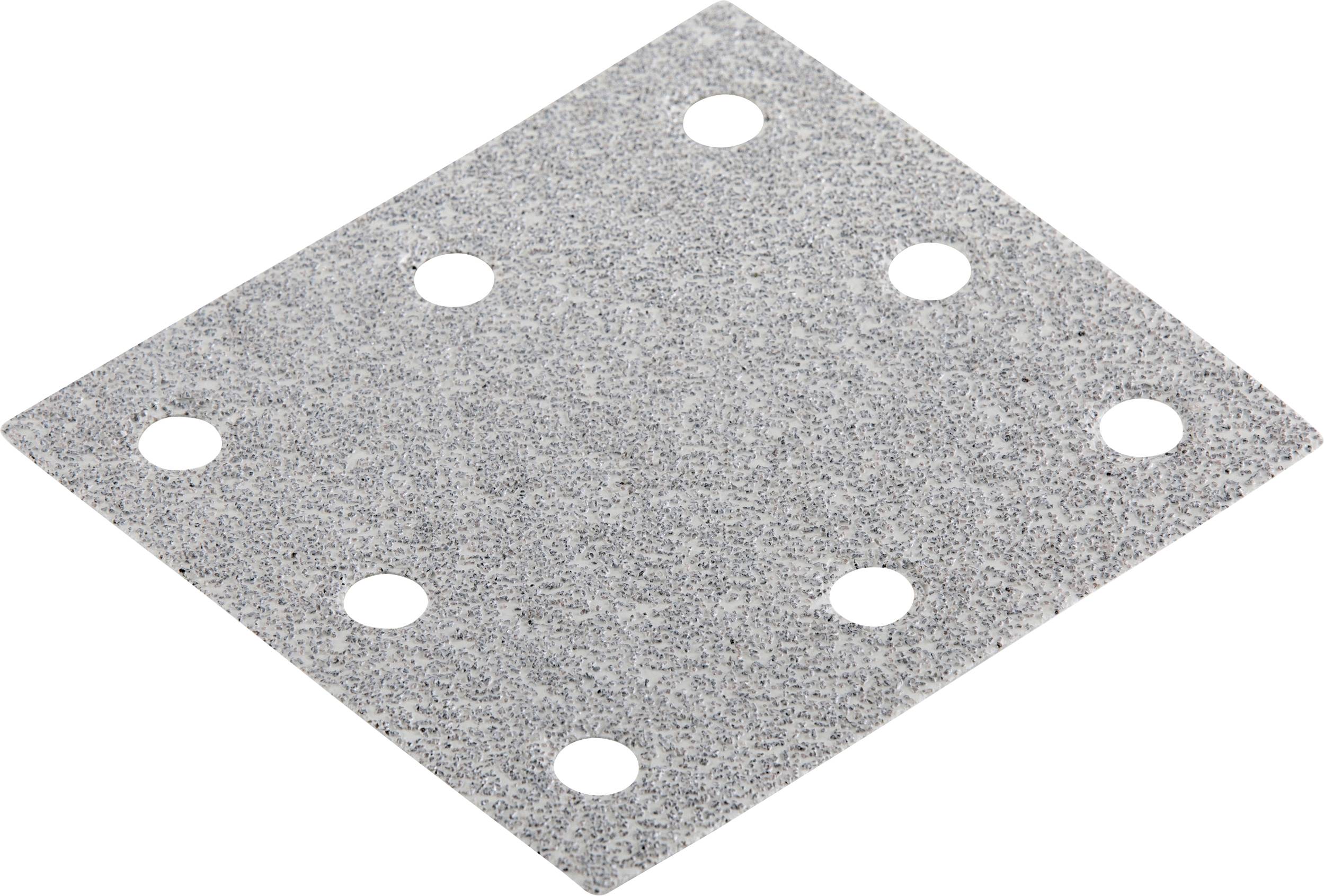Ein quadratisches Schleifpapier mit acht symmetrisch verteilten Löchern.