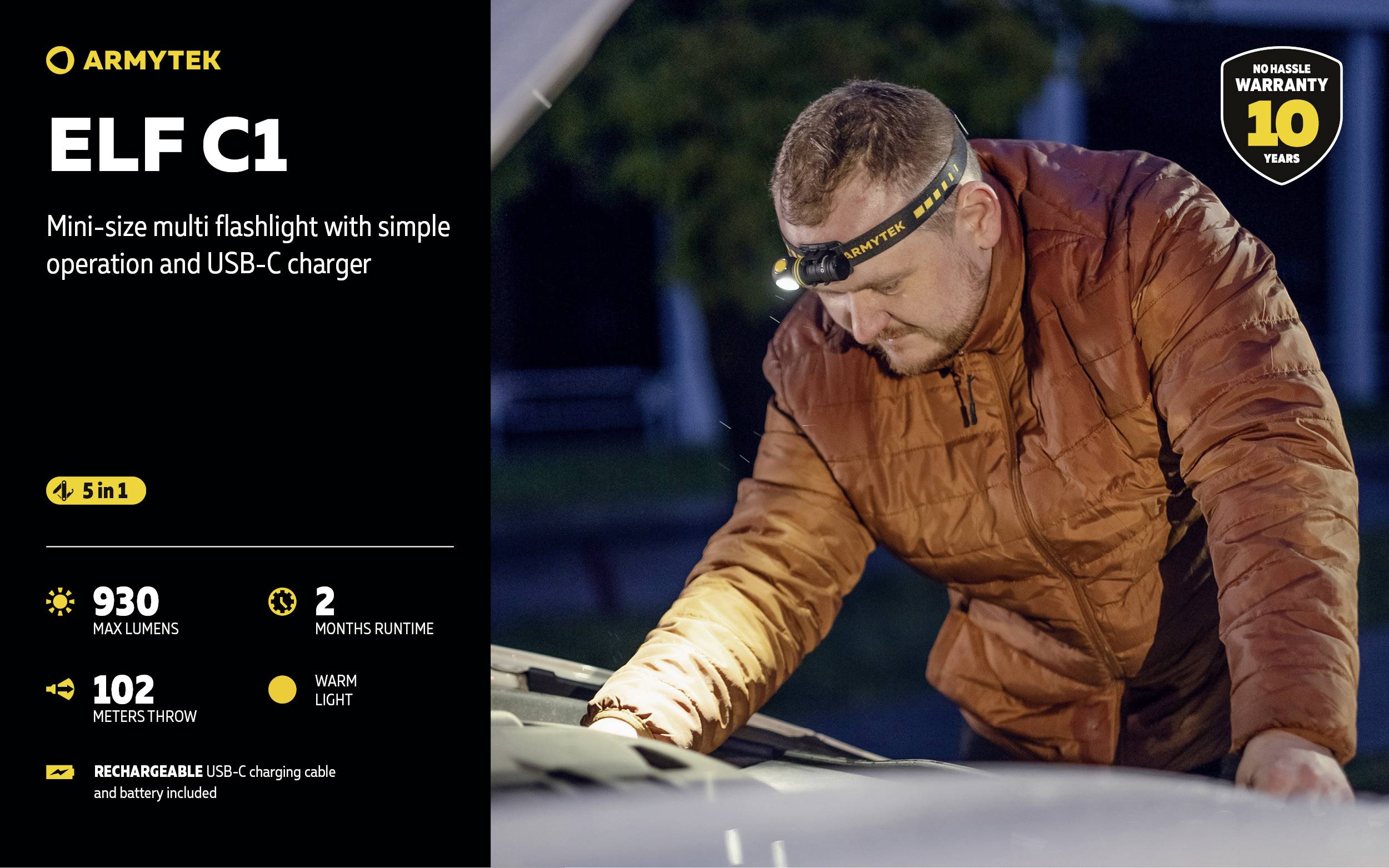 ArmyTek Elf C1 neutralweiß LED Taschenlampe akkubetrieben 1000lm 55g