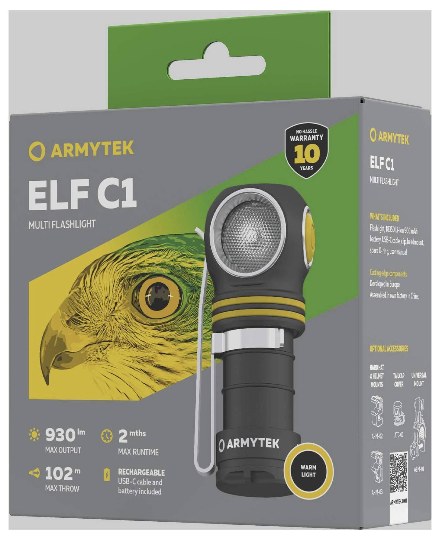 ArmyTek Elf C1 warmweiß LED Taschenlampe akkubetrieben 930lm 55g
