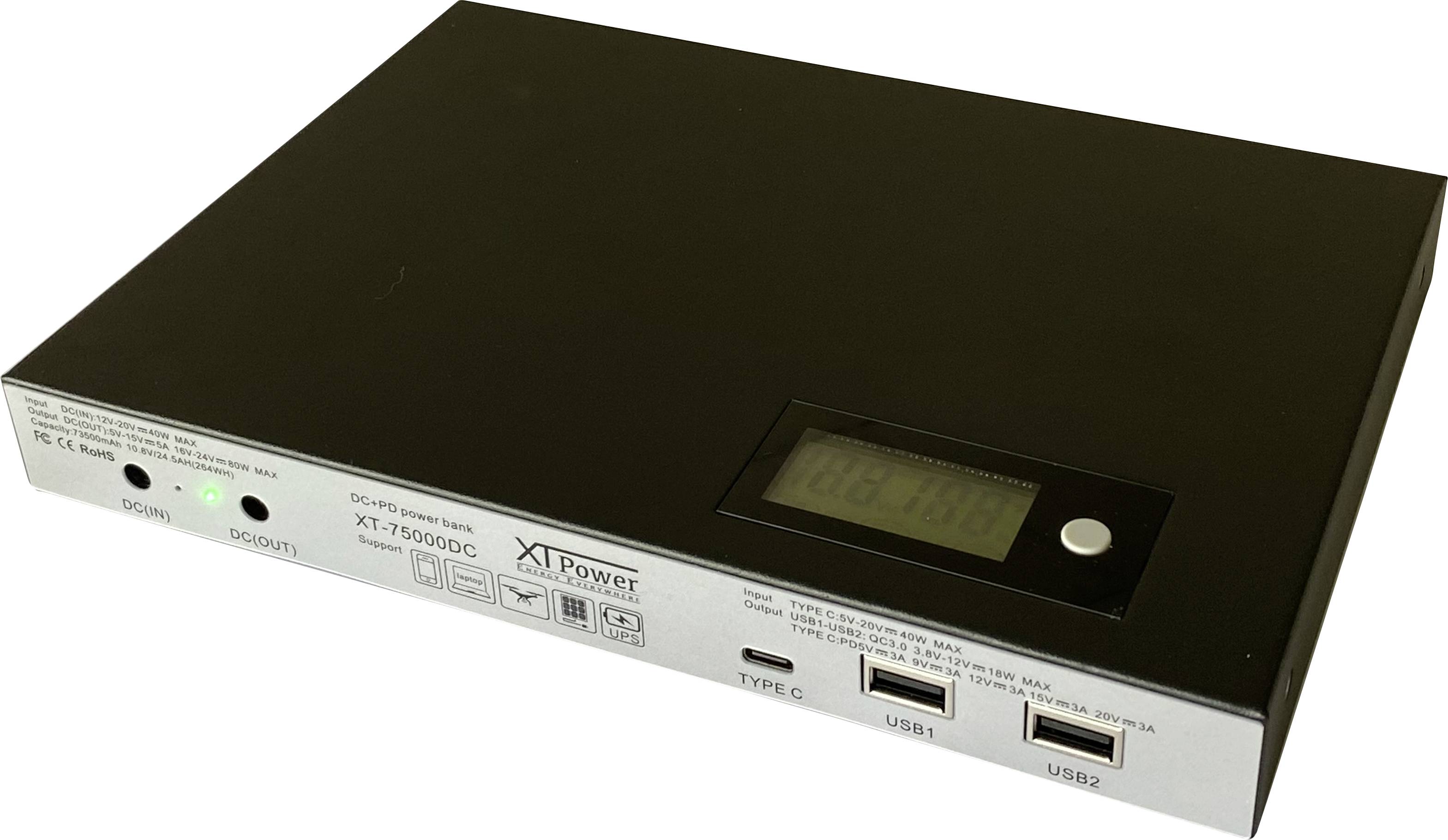 Jauch Quartz XT-75000 DC PA Powerbank 73500 mAh Quick Charge 3.0, USB PD Li-Ion Schwarz