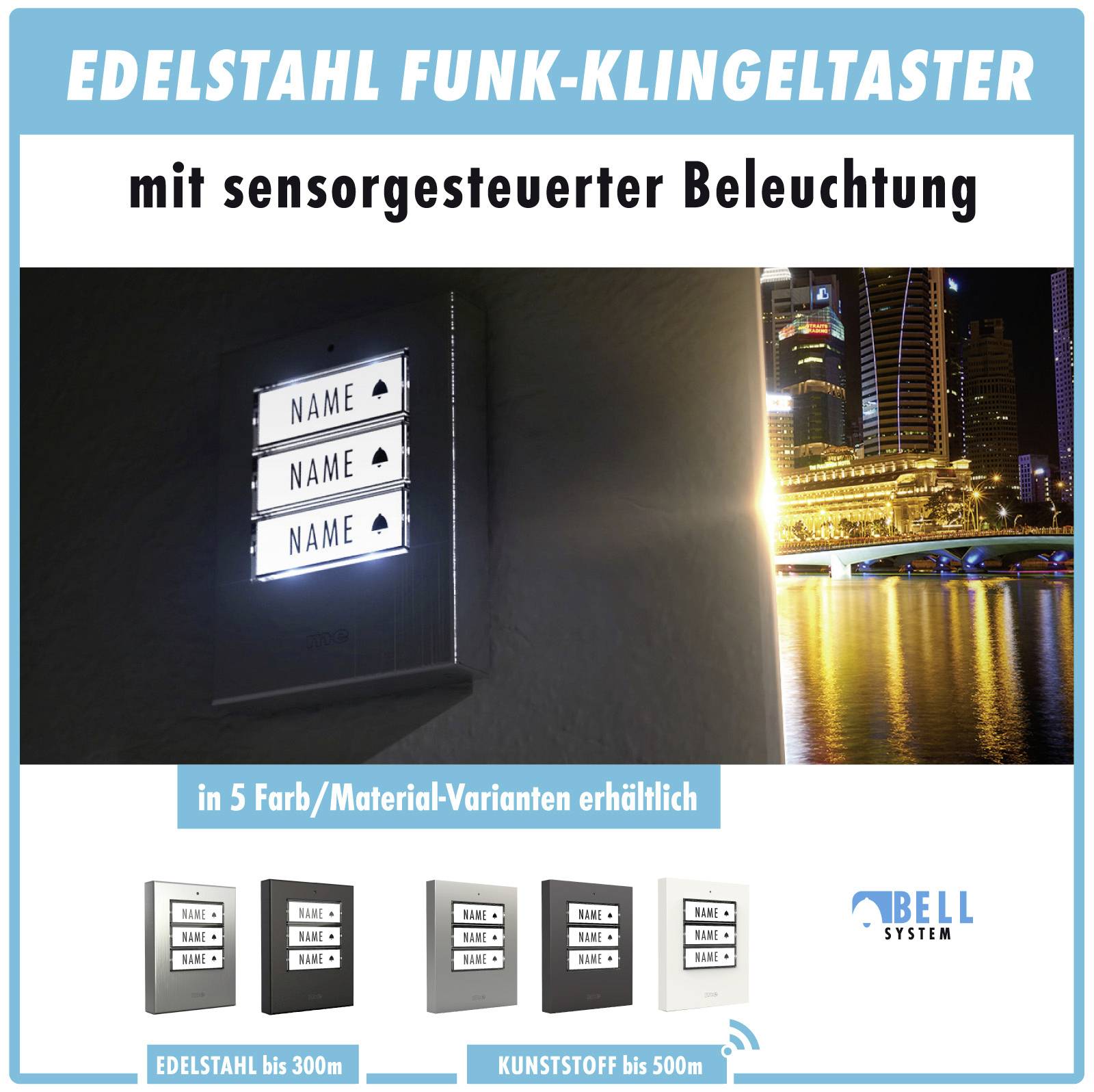 M-e modern-electronics 41413 Funkklingel Sender beleuchtet, mit Namensschild