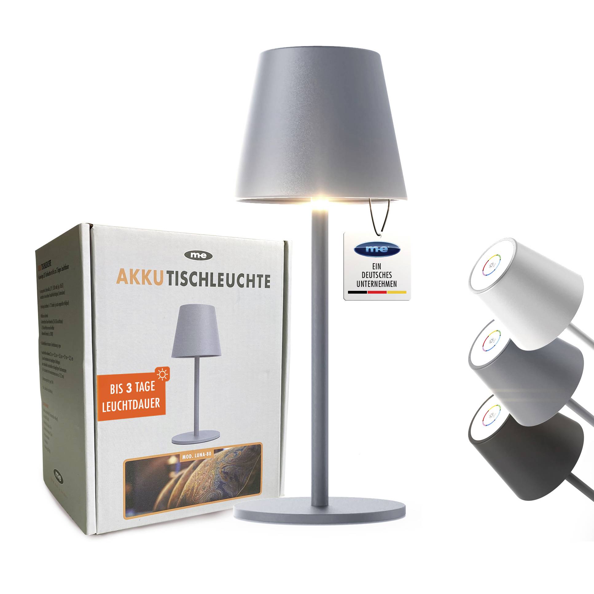 M-e modern-electronics LUNA-80G 41435 Akku-Tischlampe LED LED fest eingebaut 3W Grau