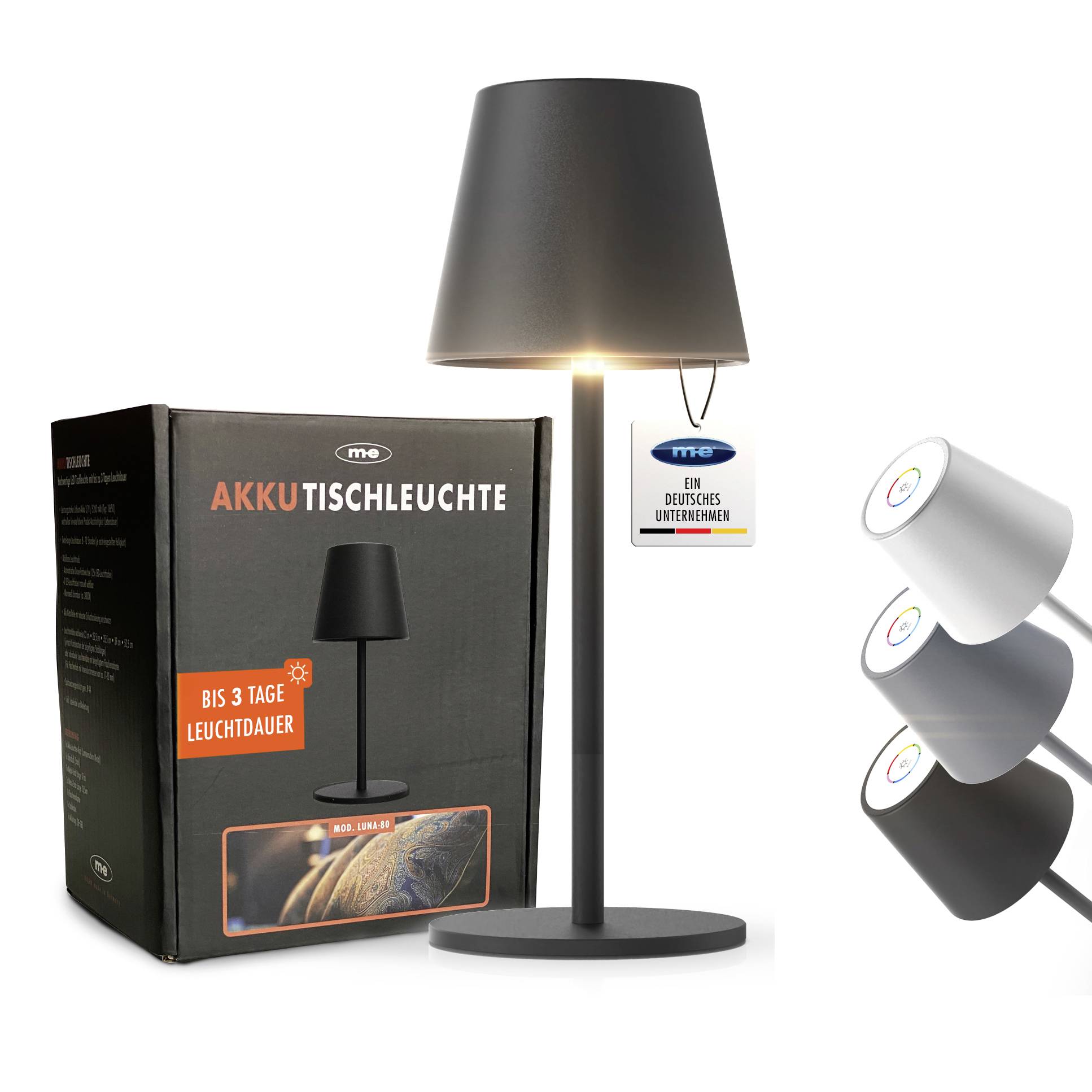 M-e modern-electronics LUNA-80 S 41436 Akku-Tischlampe LED LED fest eingebaut 3W Schwarz