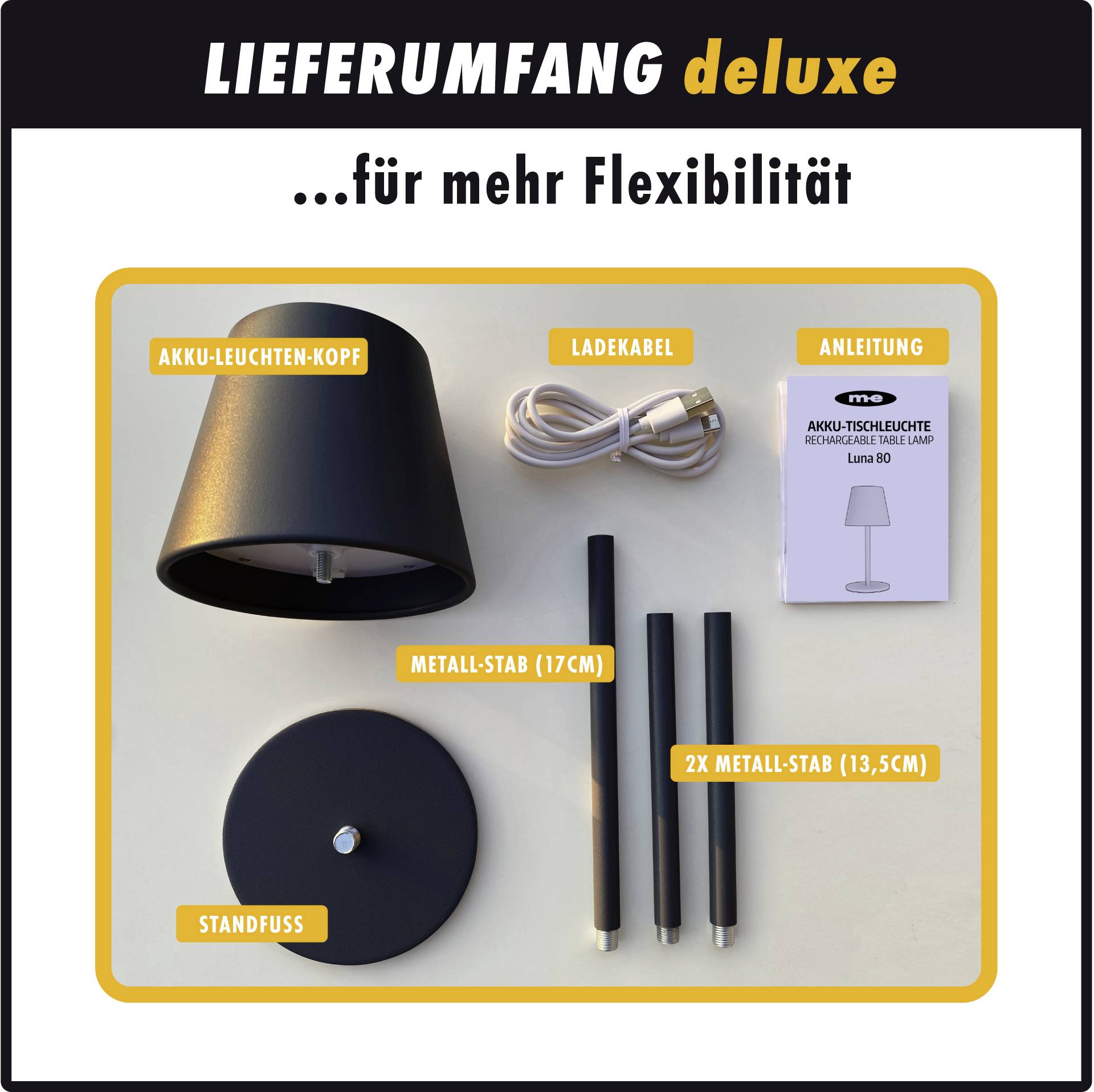 M-e modern-electronics LUNA-80 S 41436 Akku-Tischlampe LED LED fest eingebaut 3W Schwarz