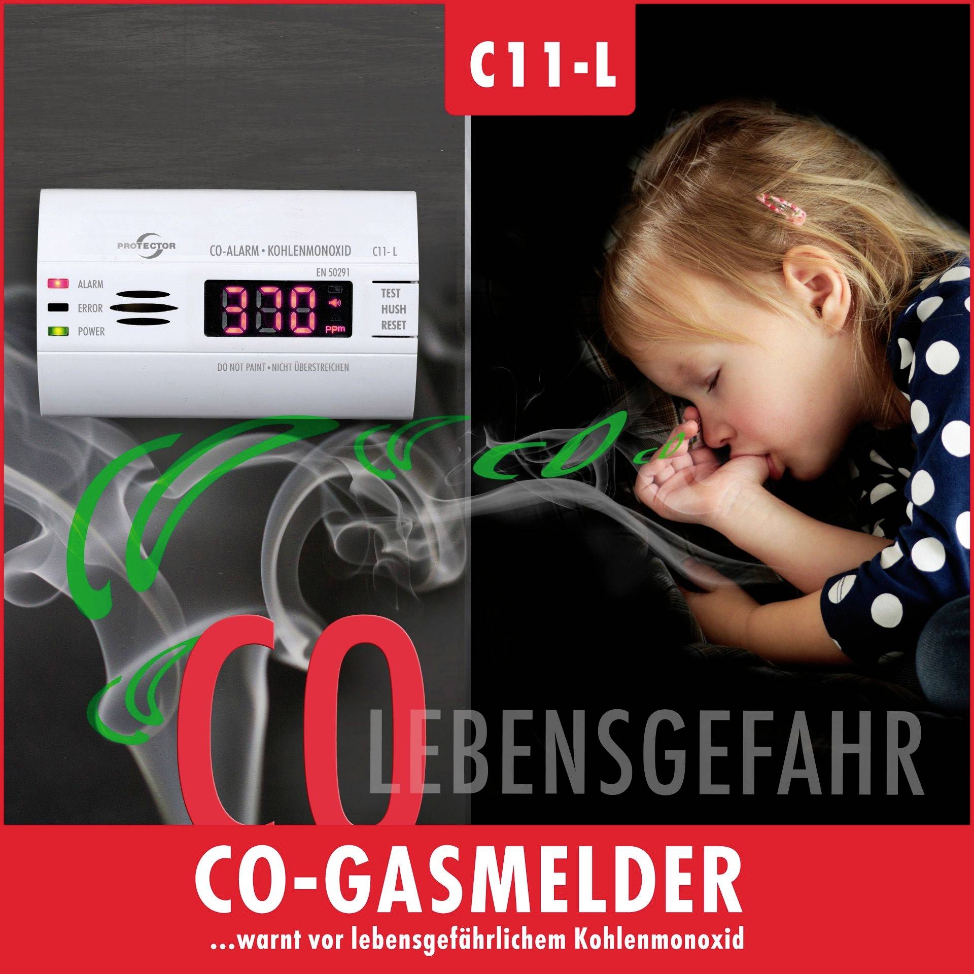 Protector C11-L Kohlenmonoxid-Melder batteriebetrieben detektiert Kohlenmonoxid