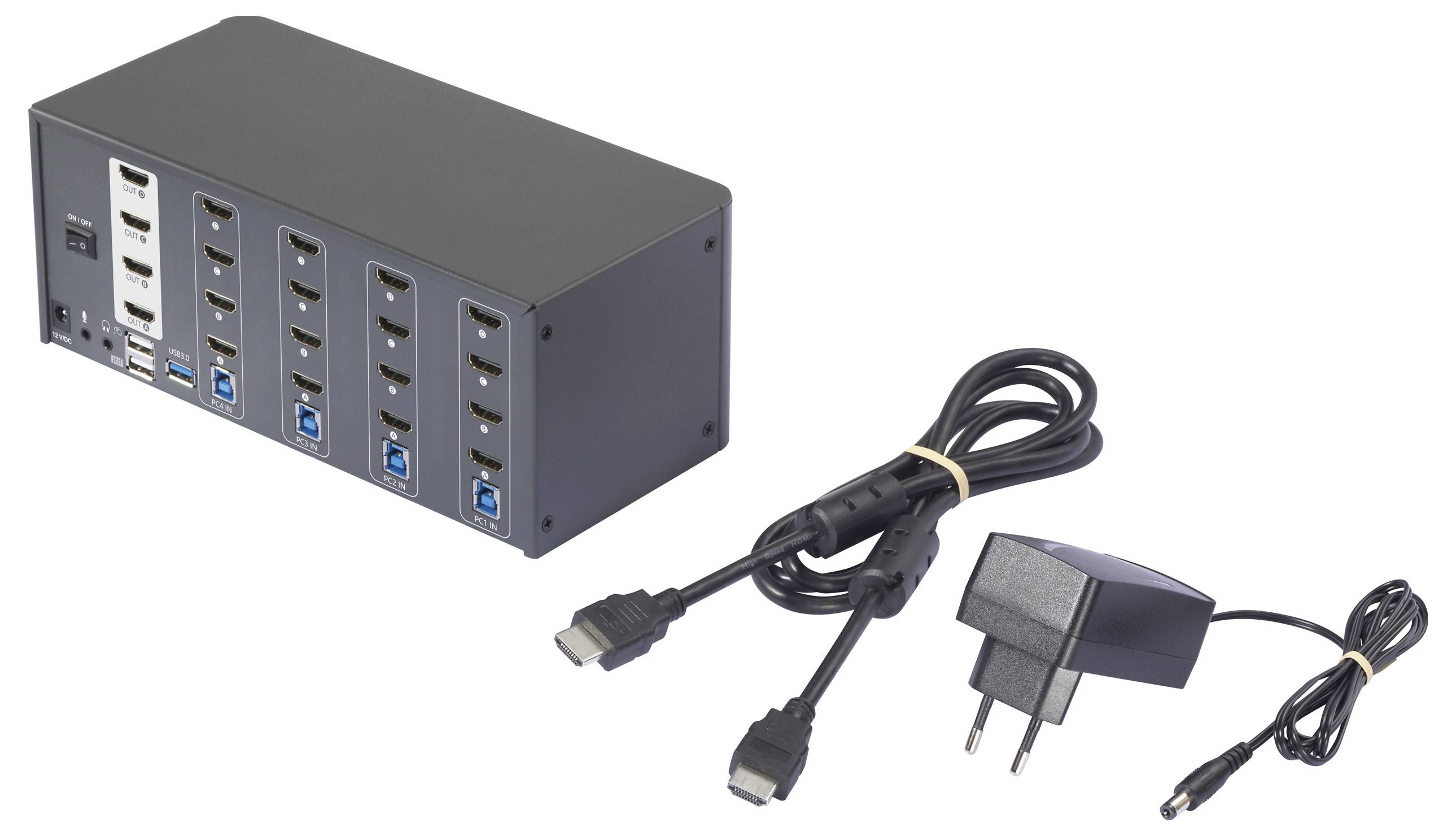 SpeaKa Professional 4 Port HDMI Multi Display KVM Switch 4x4 Port KVM-Konsole HDMI 3840 x 2160 Pixel