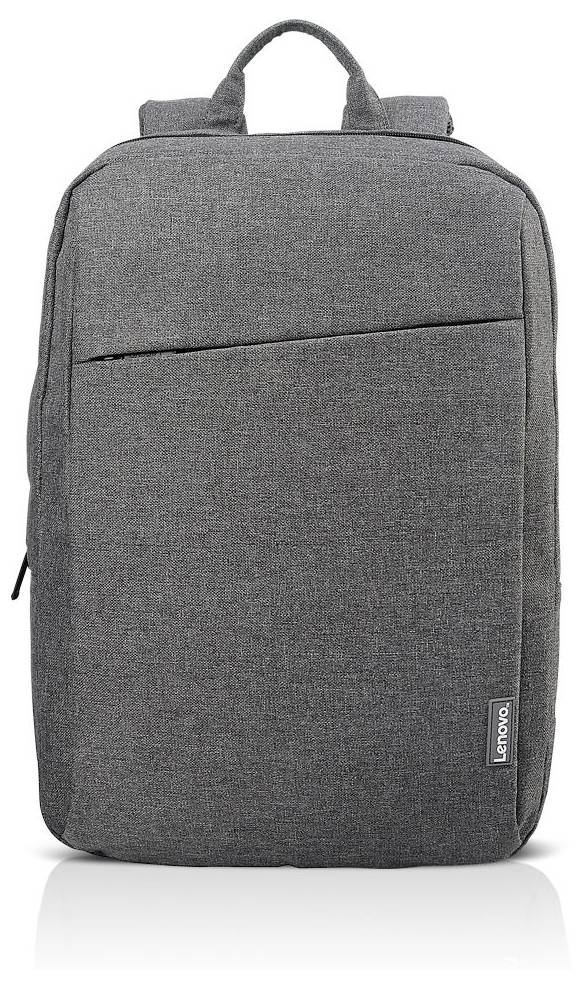 Grauer Lenovo-Rucksack mit schlichtem Design, Reißverschluss oben und kleinem Logo an der unteren Ecke. Ideal für den Alltag.