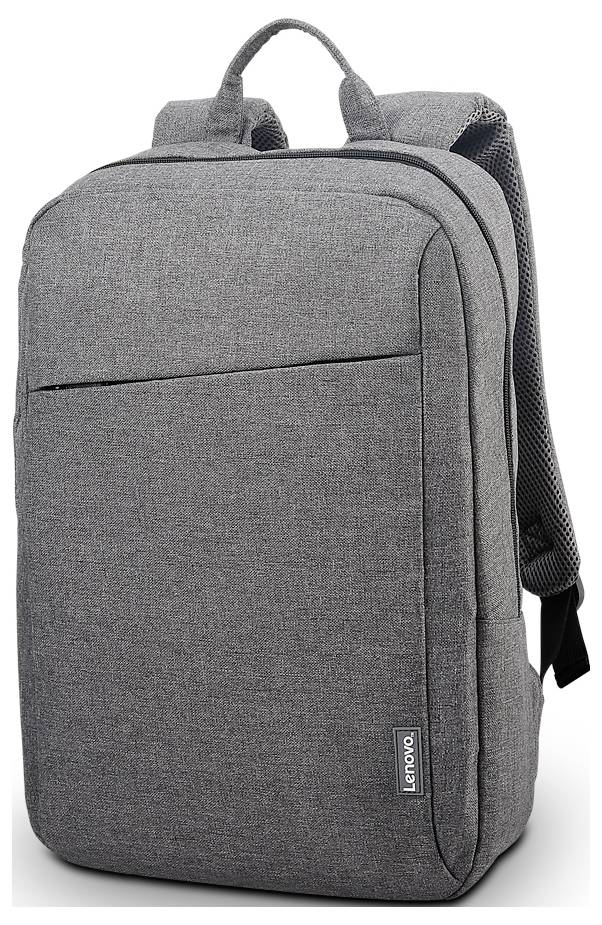 Grauer Rucksack mit schlichtem Design, doppelten Reißverschlüssen und gepolsterten Schultergurten. Geeignet für Schule oder Arbeit.