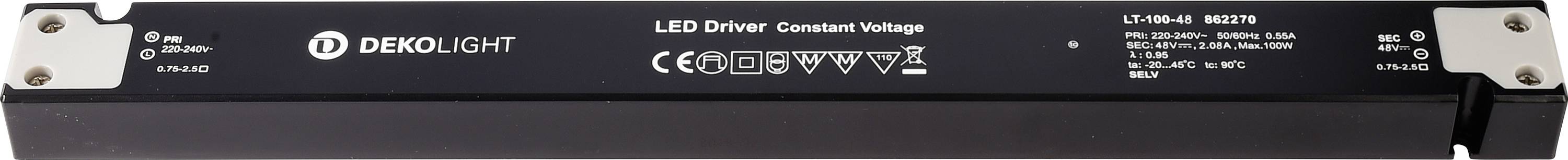 Deko Light 862270 LED-Trafo Konstantspannung 100W 0 - 2080mA 48 V/DC 1St.