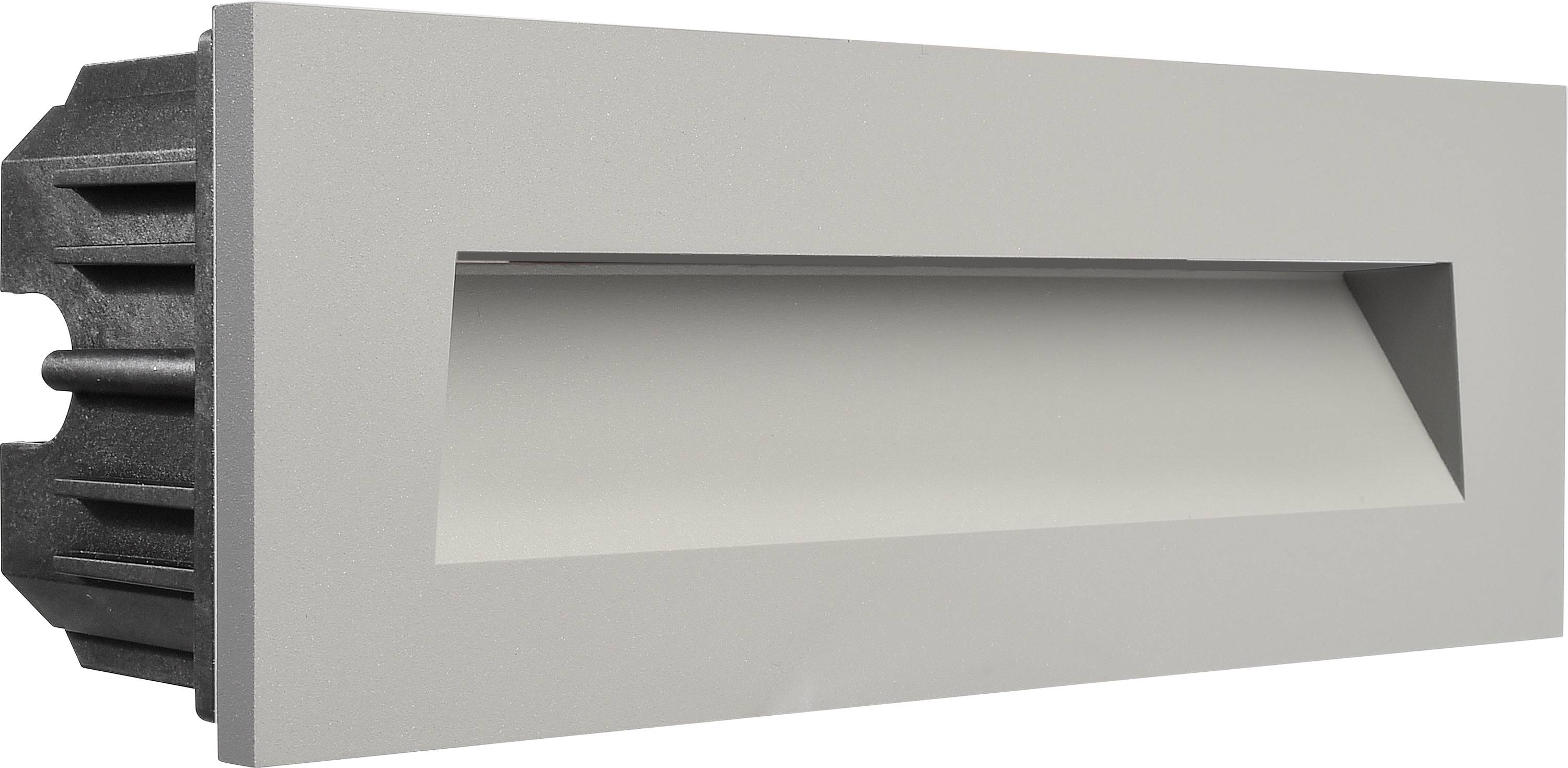 Rechteckige Wandlampe in Grau mit schrägem Lichtauslass, geeignet für dezente Beleuchtungseffekte in modernen Innenräumen.