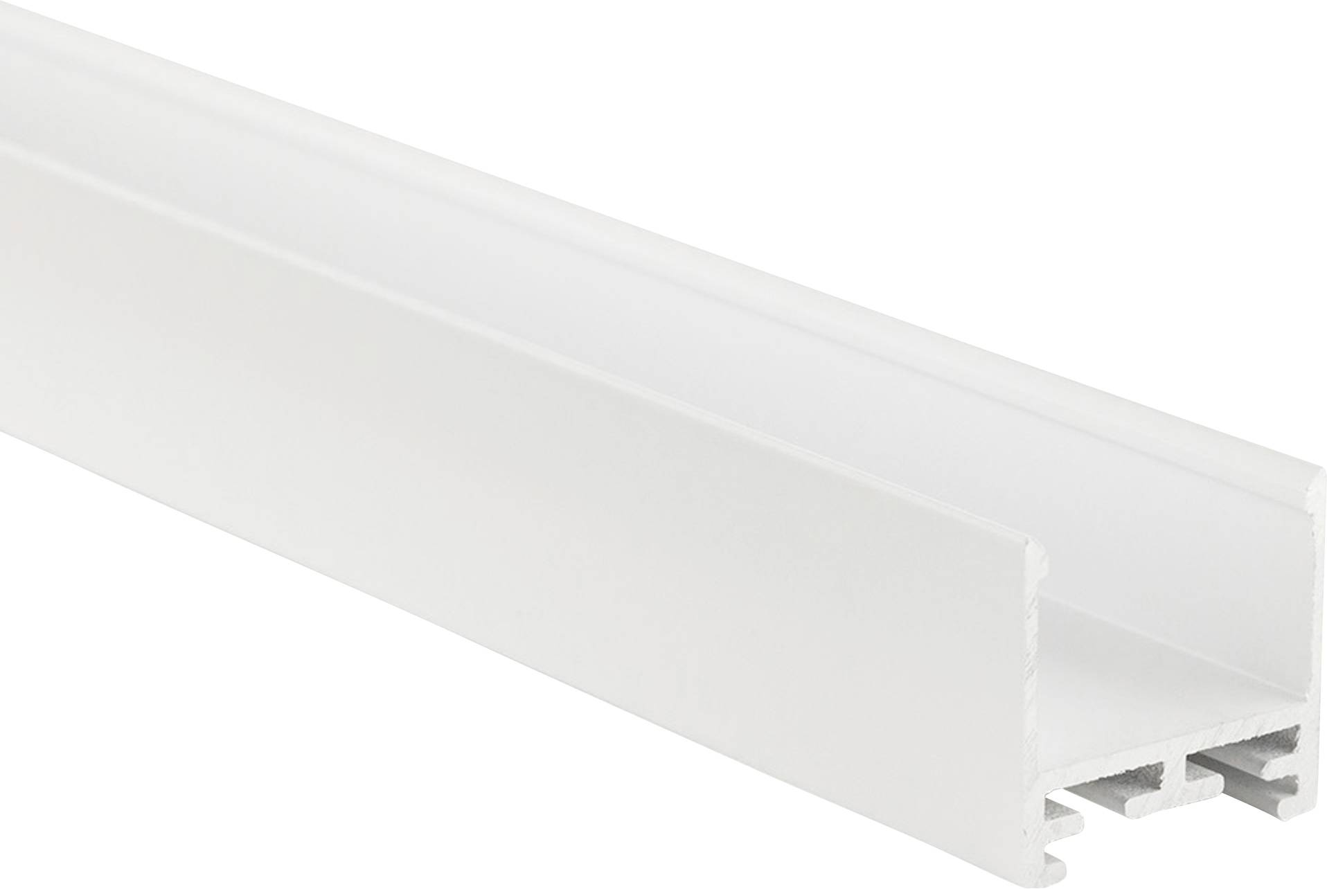 Aluminiumprofil in Weiß für LED-Streifen, mit U-Form zur Montage und Lichtstreuung, ideal für gleichmäßige Beleuchtung.