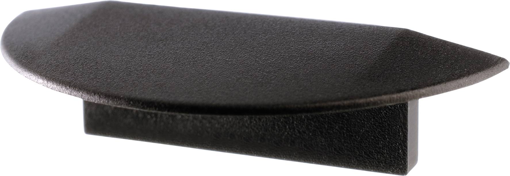 Ein flacher, dunkelbrauner Möbelgriff in moderner, eleganter Form, geeignet für Schränke oder Schubladen.