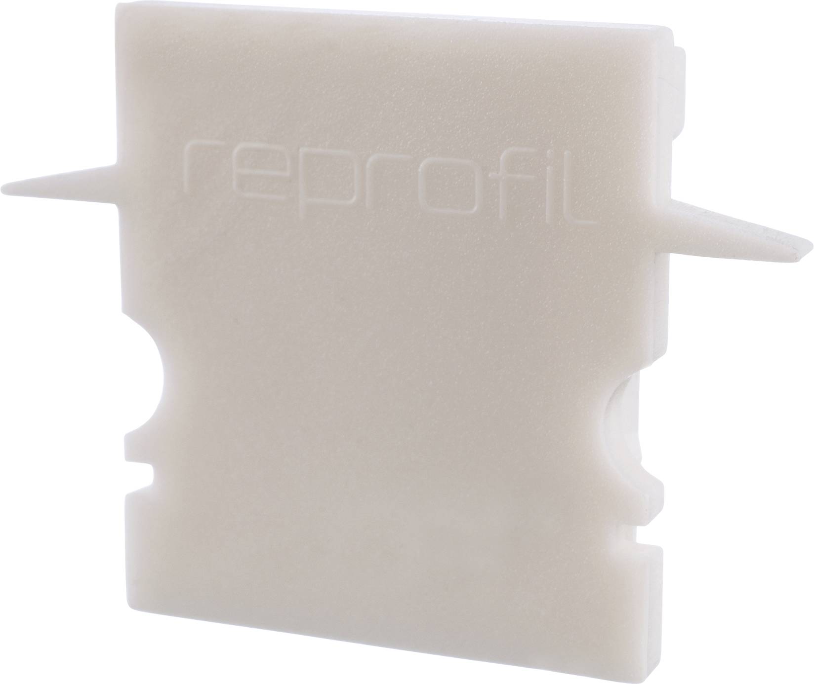 Ein rechteckiges Kunststoffteil mit dem Schriftzug 'reprofil' in die Oberfläche geprägt.