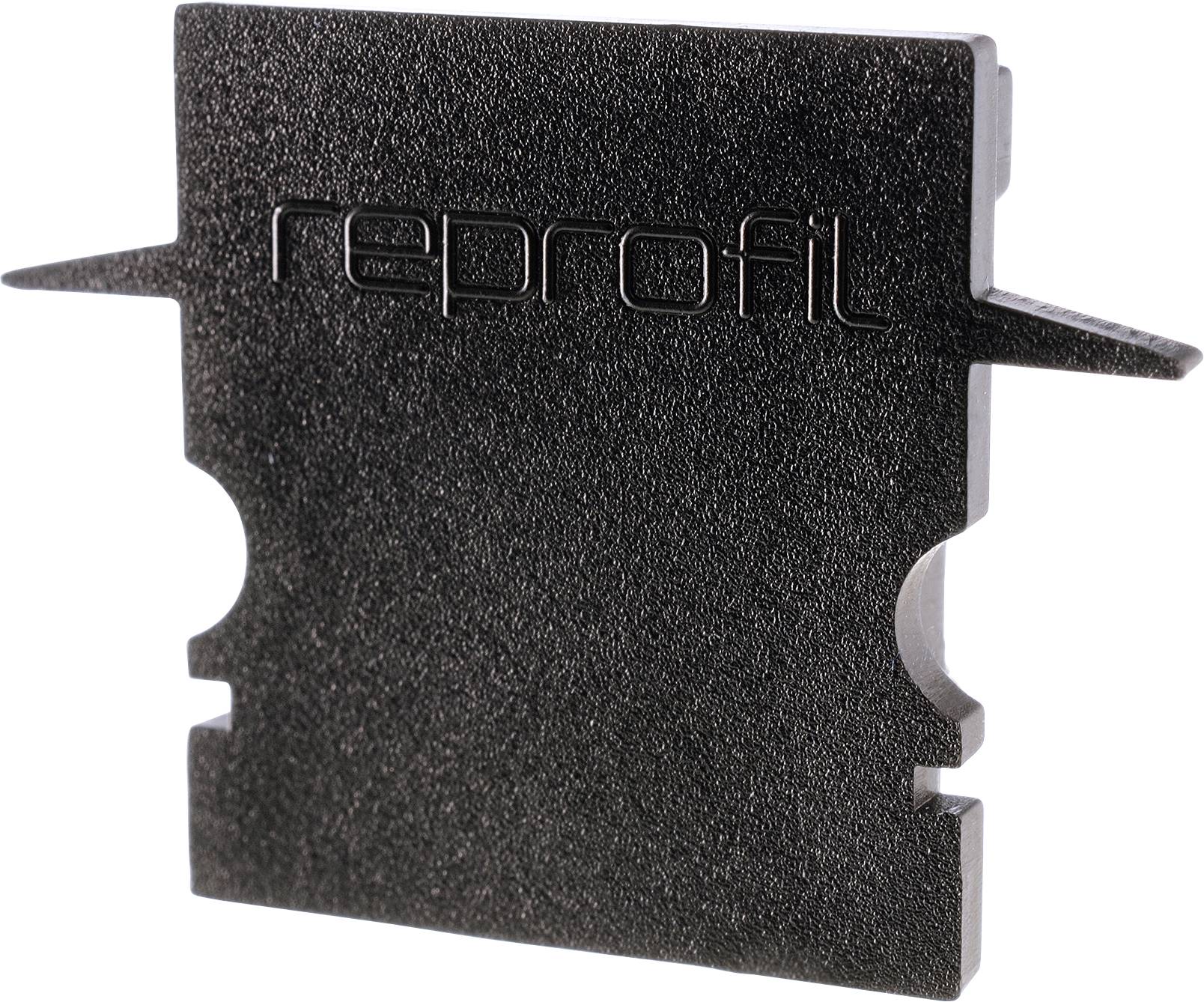 Schwarzes Kunststoffteil mit Schriftzug 'reprofil', rechteckige Form mit seitlichen Erhebungen.