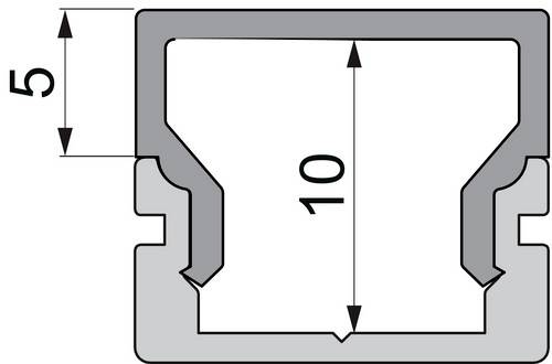 Querschnitt einer U-förmigen Nut mit Außenmaßen 5 mm x 10 mm, zeigt die Tiefe und Breite der Nut im technischen Schema.