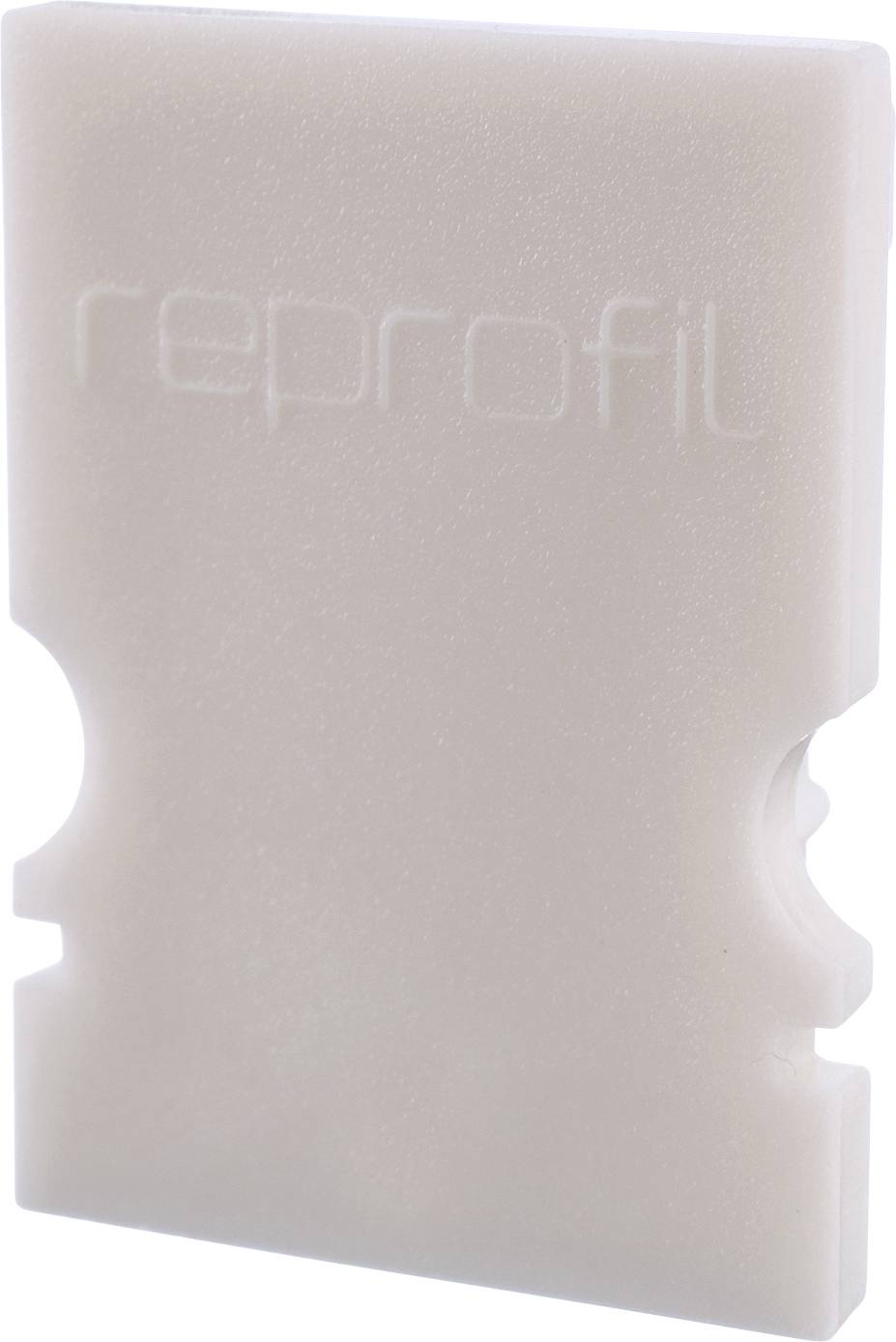 Kleines Kunststoffwerkzeug mit dem Wort 'reprofil' geprägt. Möglicherweise ein Hilfsmittel zur Formgebung oder Reparatur.