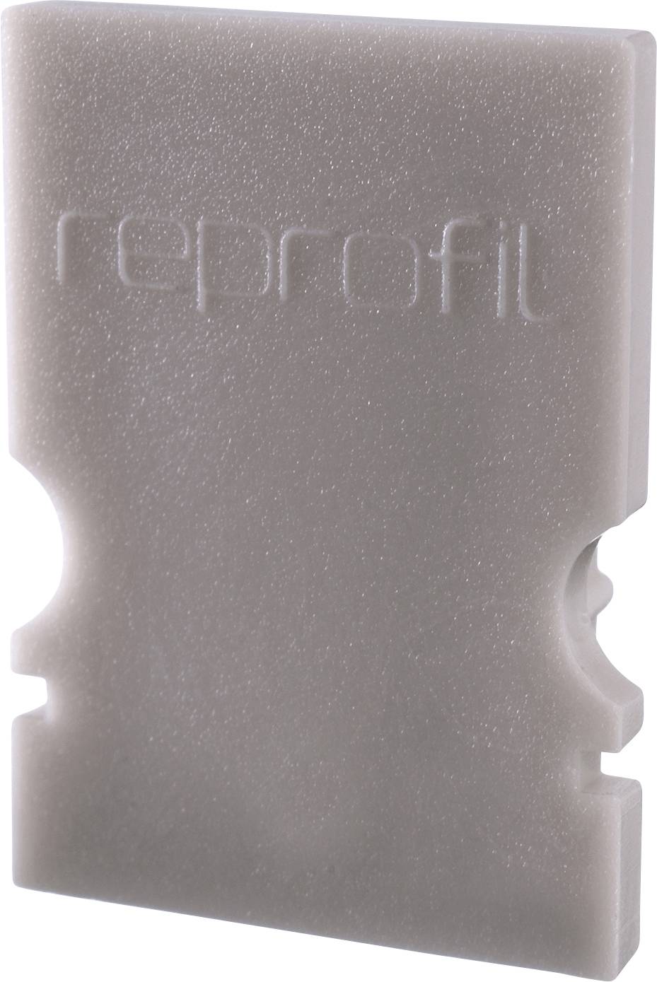 Graues Plastikteil mit der Prägung 'reprofit', rechteckig mit zwei seitlichen Aussparungen.